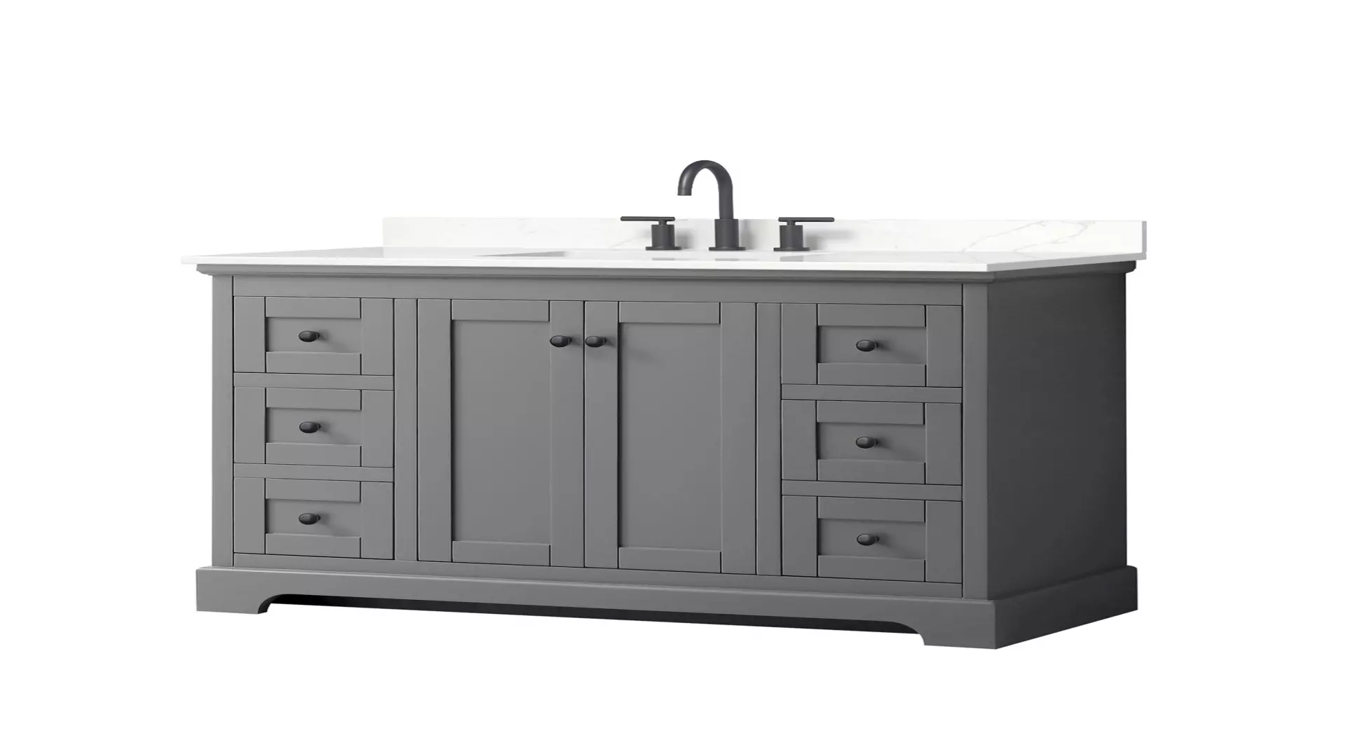 Avery 48 Inch Single Bathroom Vanity in Dark Gray, Giotto Quartz Countertop, Undermount Square Sink (3-Hole), Matte Black Trim material
