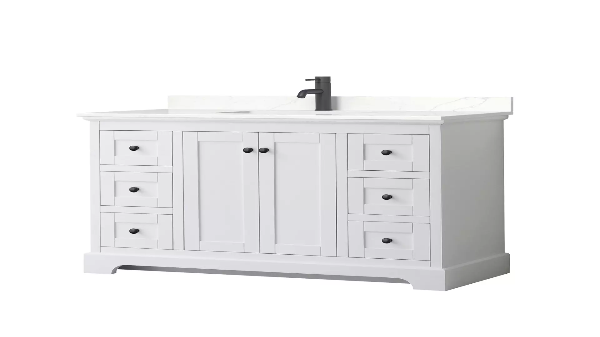 Avery 48 Inch Single Bathroom Vanity in White, Giotto Quartz Countertop, Undermount Square Sink (1-Hole), Matte Black Trim material