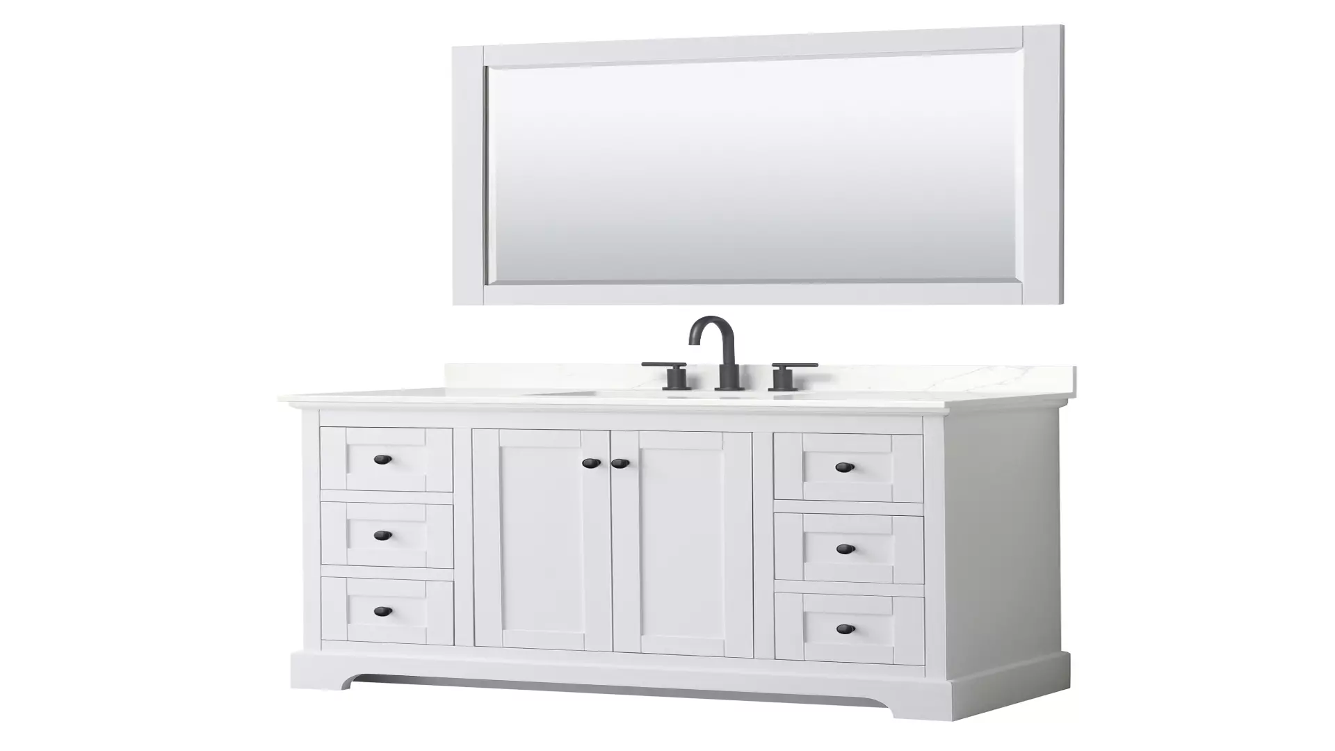 Avery 48 Inch Single Bathroom Vanity in White, Giotto Quartz Countertop, Undermount Square Sink (3-Hole), Matte Black Trim, 46 Inch Mirror material
