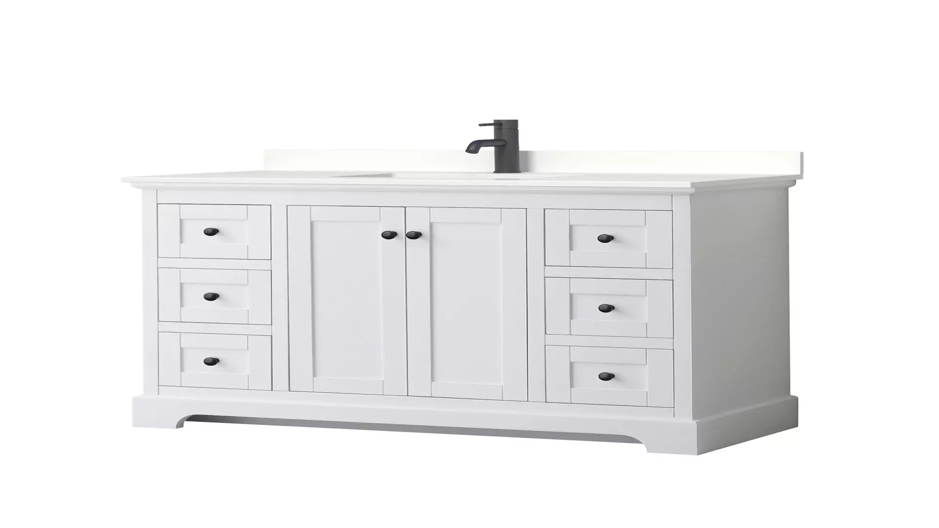 Avery 48 Inch Single Bathroom Vanity in White, White Quartz Countertop, Undermount Square Sink (1-Hole), Matte Black Trim material
