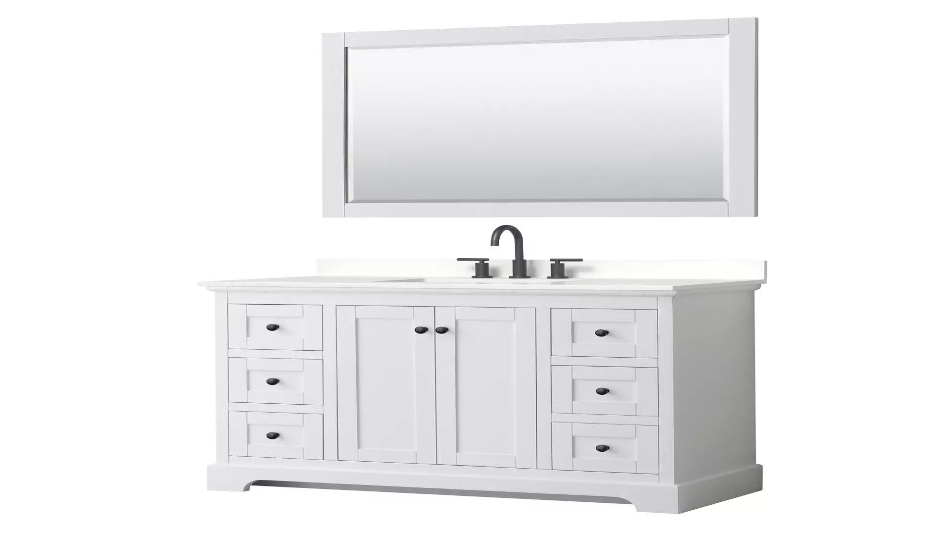 Avery 48 Inch Single Bathroom Vanity in White, White Quartz Countertop, Undermount Square Sink (3-Hole), Matte Black Trim, 46 Inch Mirror material