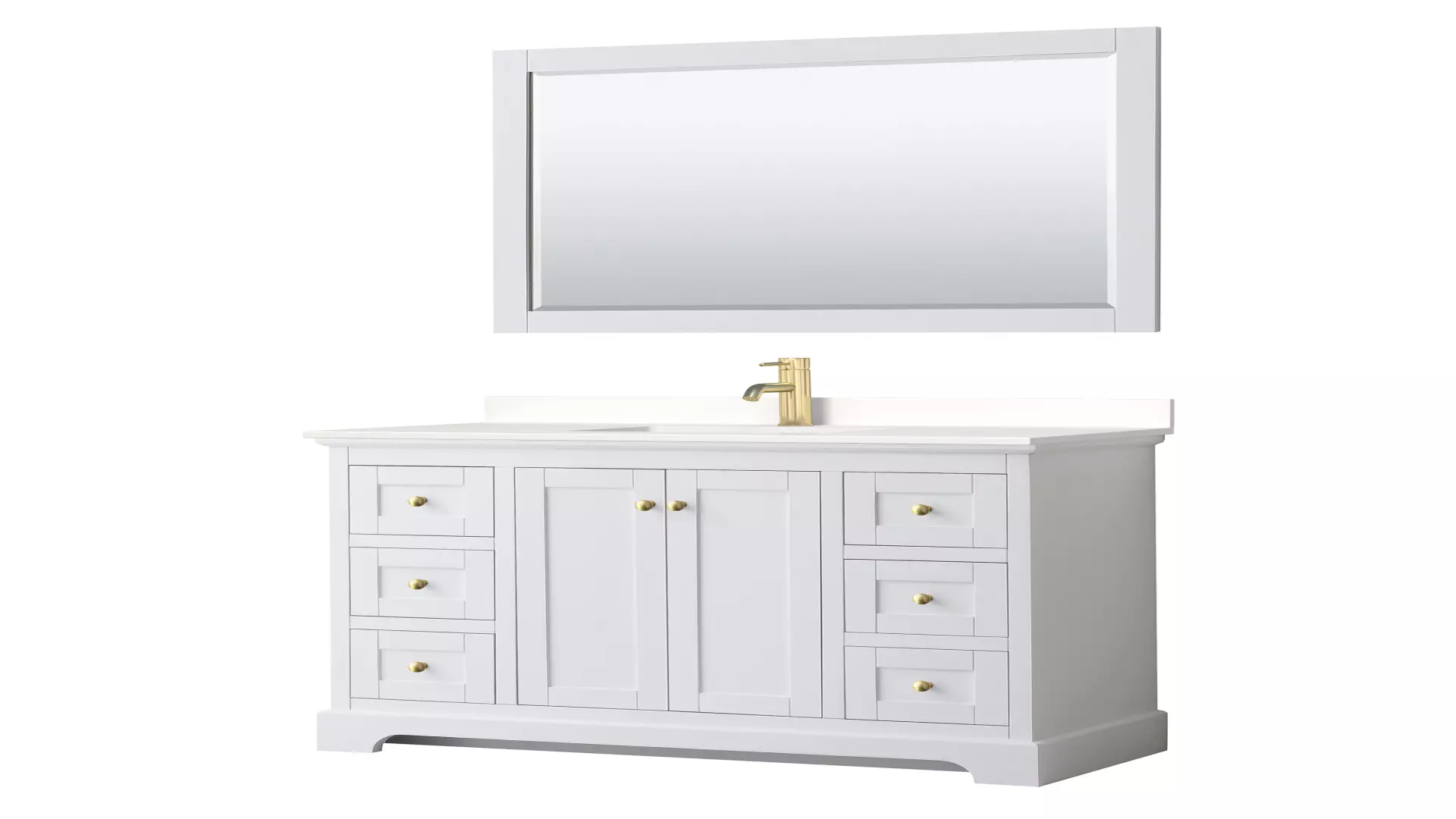 Avery 48 Inch Single Bathroom Vanity in White, White Quartz Countertop, Undermount Square Sink (1-Hole), Brushed Gold Trim, 46 Inch Mirror material