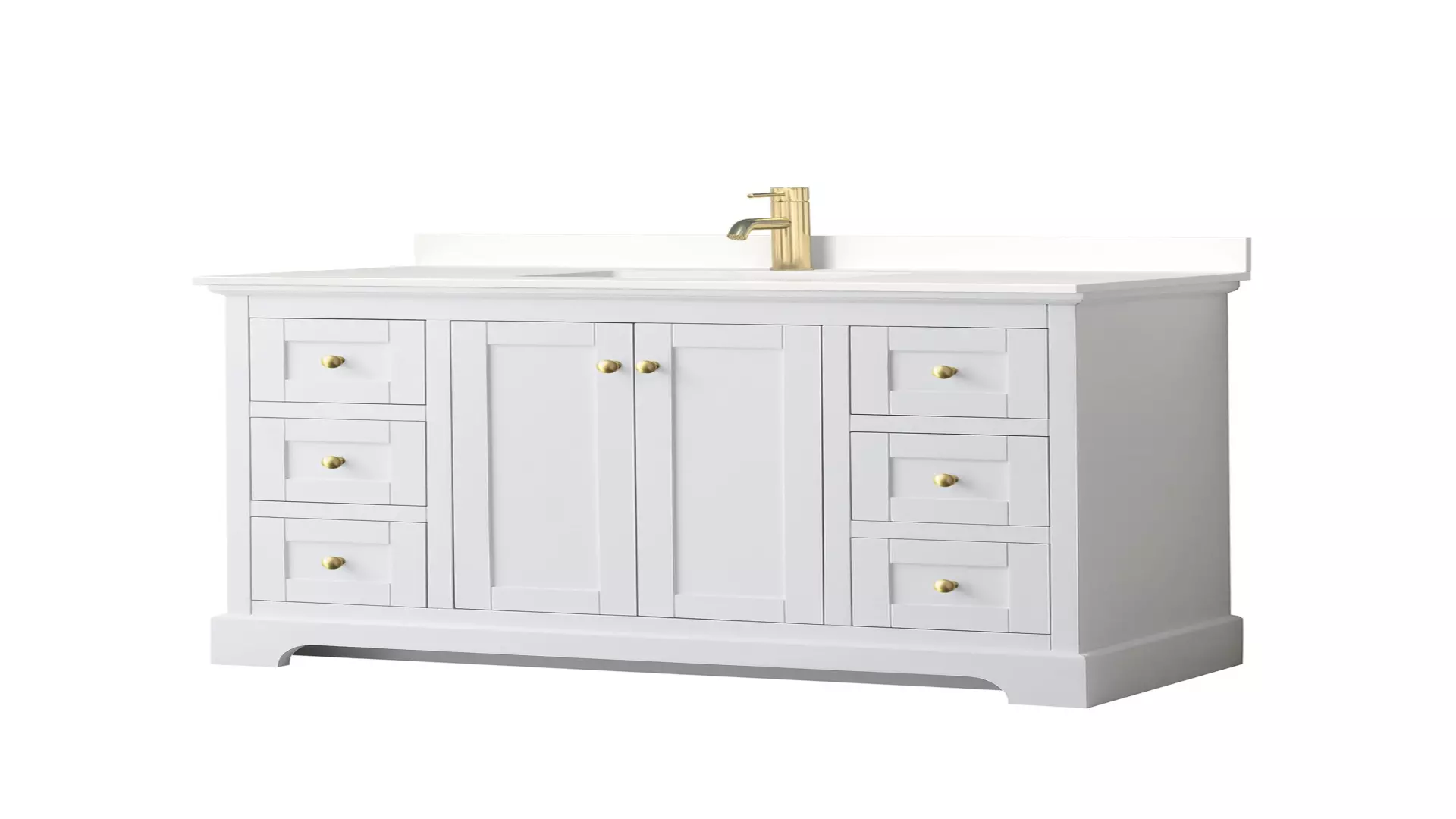 Avery 48 Inch Single Bathroom Vanity in White, White Quartz Countertop, Undermount Square Sink (1-Hole), Brushed Gold Trim material