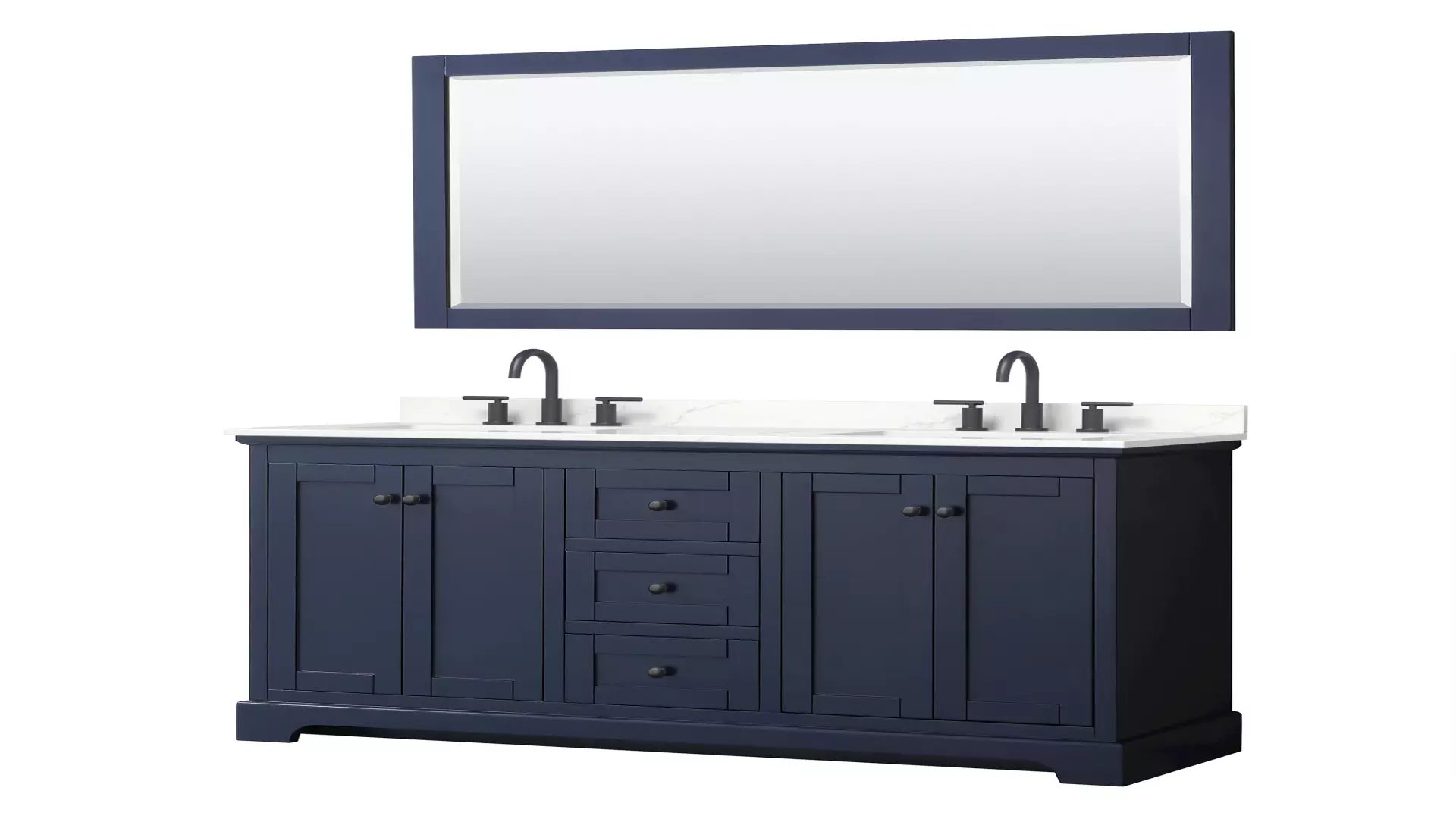 Avery 60 Inch Double Bathroom Vanity in Dark Blue, Giotto Quartz Countertop, Undermount Square Sinks (3-Hole), Matte Black Trim, 58 Inch Mirror material