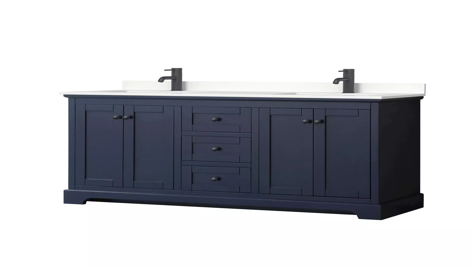 Avery 60 Inch Double Bathroom Vanity in Dark Blue, White Quartz Countertop, Undermount Square Sinks (1-Hole), Matte Black Trim material