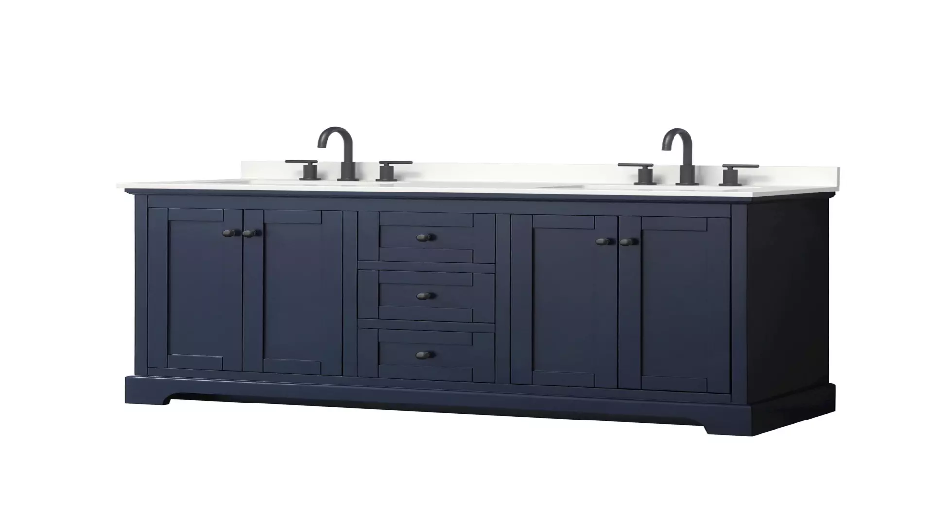 Avery 60 Inch Double Bathroom Vanity in Dark Blue, White Quartz Countertop, Undermount Square Sinks (3-Hole), Matte Black Trim material