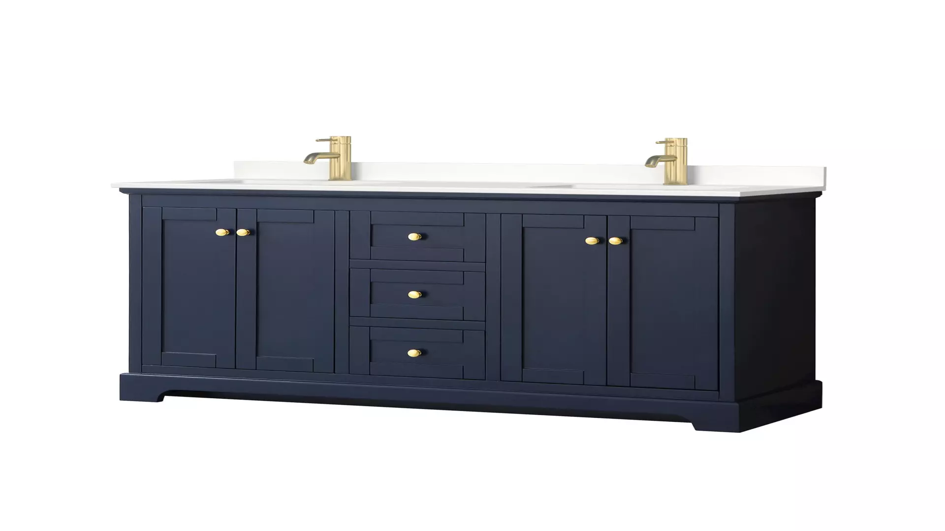Avery 60 Inch Double Bathroom Vanity in Dark Blue, White Quartz Countertop, Undermount Square Sinks (1-Hole), Brushed Gold Trim material