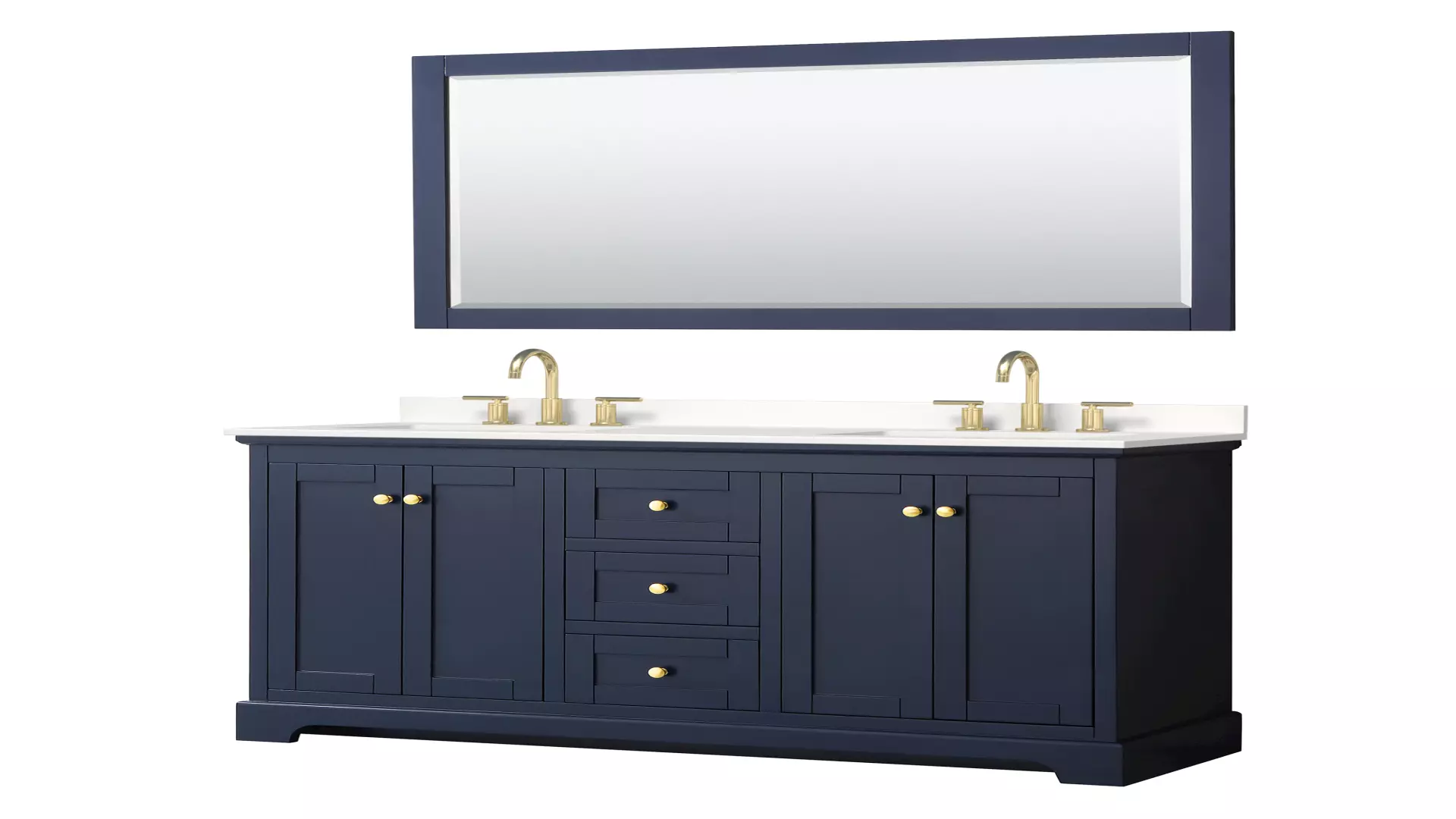 Avery 60 Inch Double Bathroom Vanity in Dark Blue, White Quartz Countertop, Undermount Square Sinks (3-Hole), Brushed Gold Trim, 58 Inch Mirror material