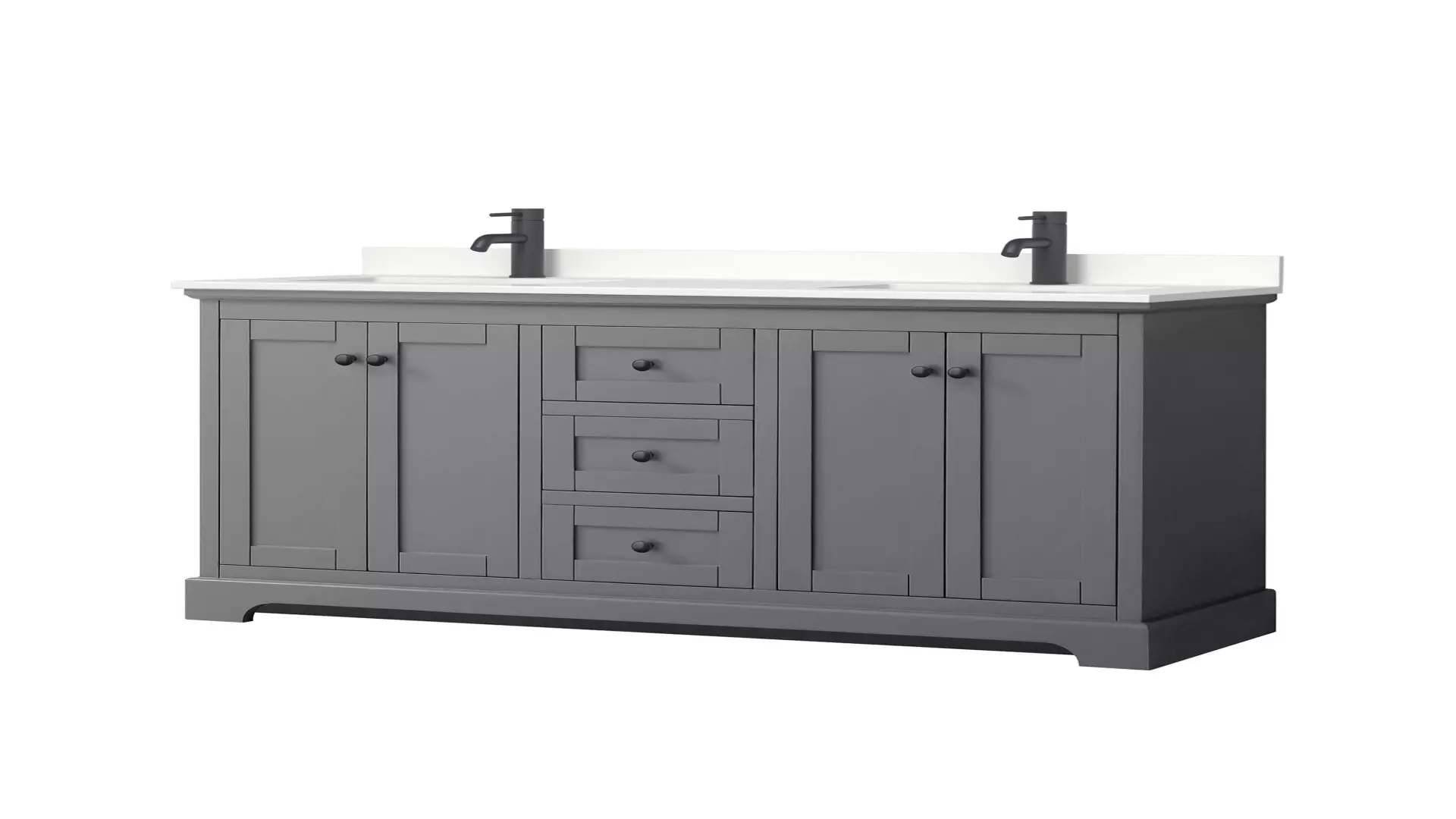 Avery 60 Inch Double Bathroom Vanity in Dark Gray, White Quartz Countertop, Undermount Square Sinks (1-Hole), Matte Black Trim material