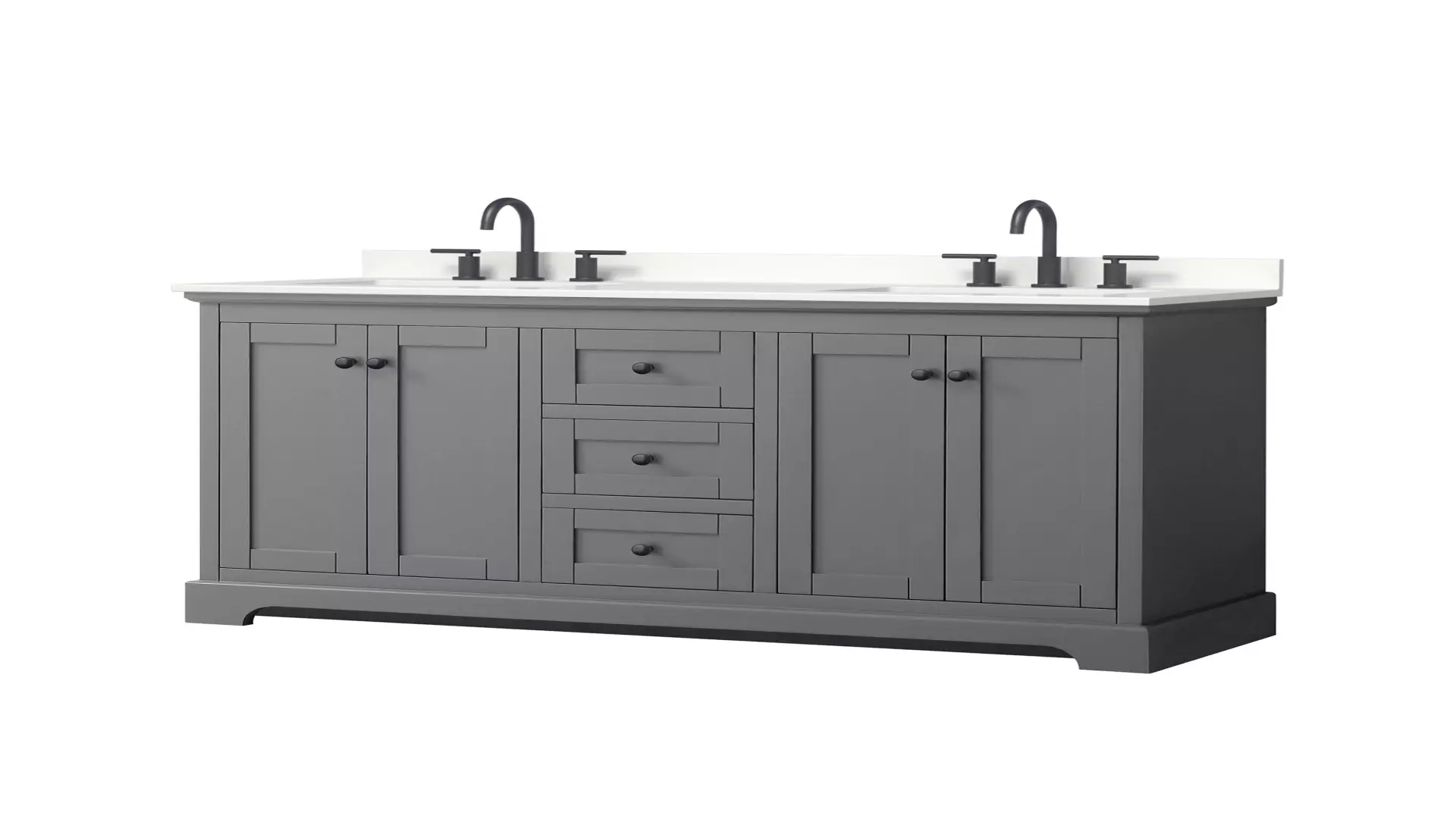 Avery 60 Inch Double Bathroom Vanity in Dark Gray, White Quartz Countertop, Undermount Square Sinks (3-Hole), Matte Black Trim material