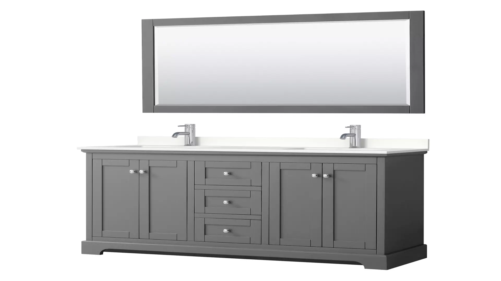 Avery 60 Inch Double Bathroom Vanity in Dark Gray, White Quartz Countertop, Undermount Square Sinks (1-Hole), Polished Chrome Trim, 58 Inch Mirror material