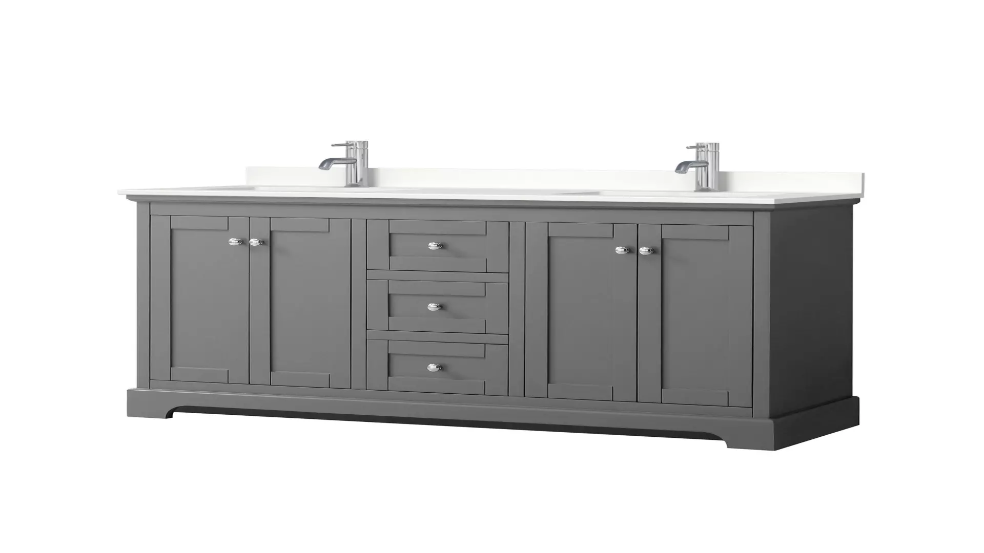 Avery 60 Inch Double Bathroom Vanity in Dark Gray, White Quartz Countertop, Undermount Square Sinks (1-Hole), Polished Chrome Trim material
