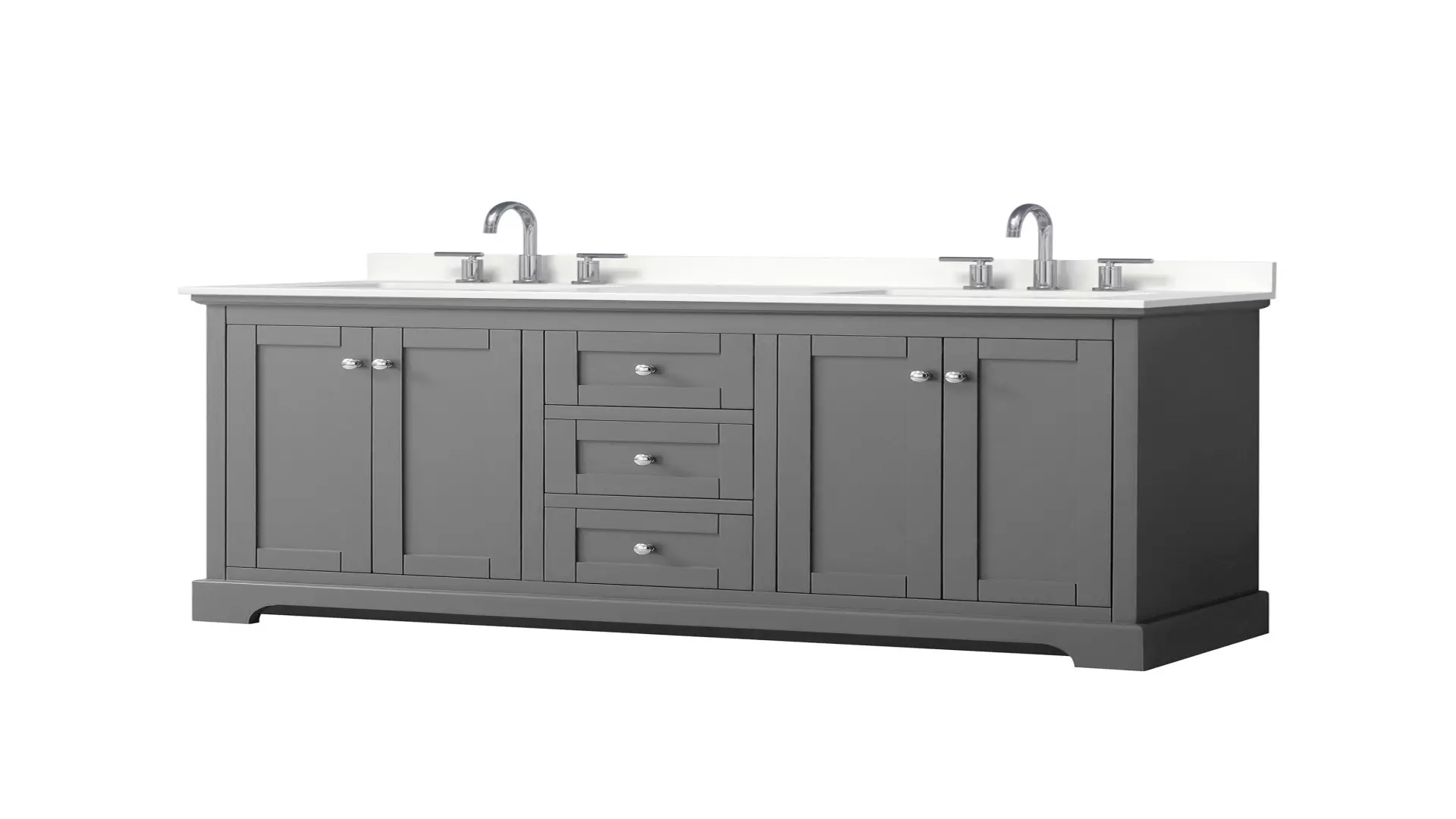 Avery 60 Inch Double Bathroom Vanity in Dark Gray, White Quartz Countertop, Undermount Square Sinks (3-Hole), Polished Chrome Trim material