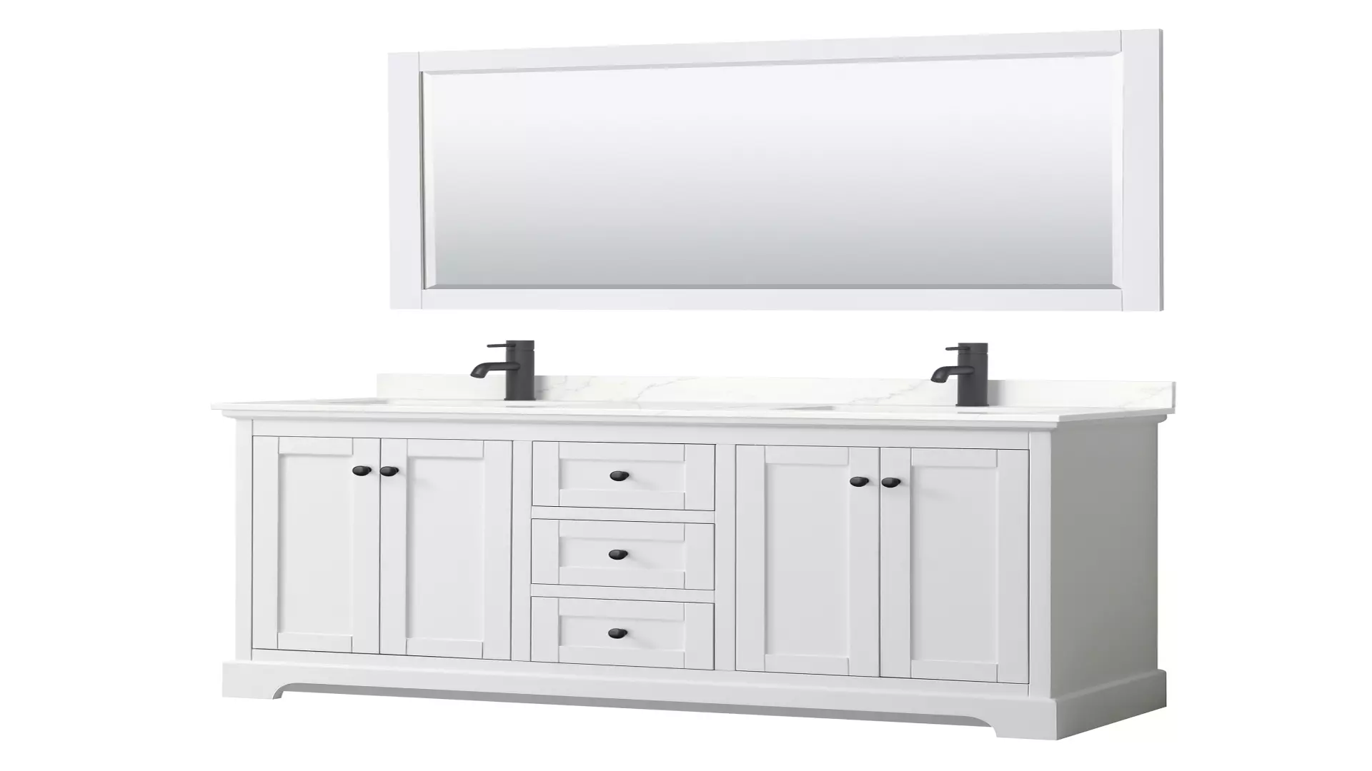 Avery 60 Inch Double Bathroom Vanity in White, Giotto Quartz Countertop, Undermount Square Sinks (1-Hole), Matte Black Trim, 58 Inch Mirror material
