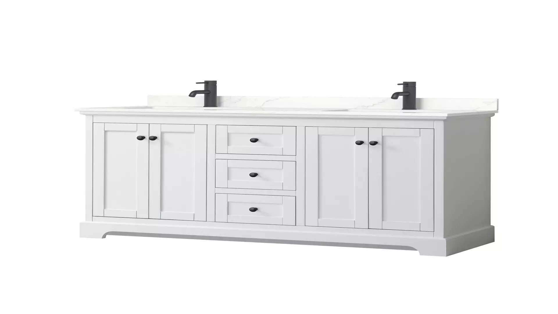 Avery 60 Inch Double Bathroom Vanity in White, Giotto Quartz Countertop, Undermount Square Sinks (1-Hole), Matte Black Trim material