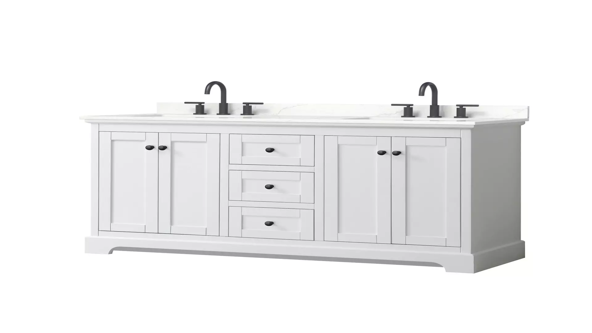 Avery 60 Inch Double Bathroom Vanity in White, Giotto Quartz Countertop, Undermount Square Sinks (3-Hole), Matte Black Trim material