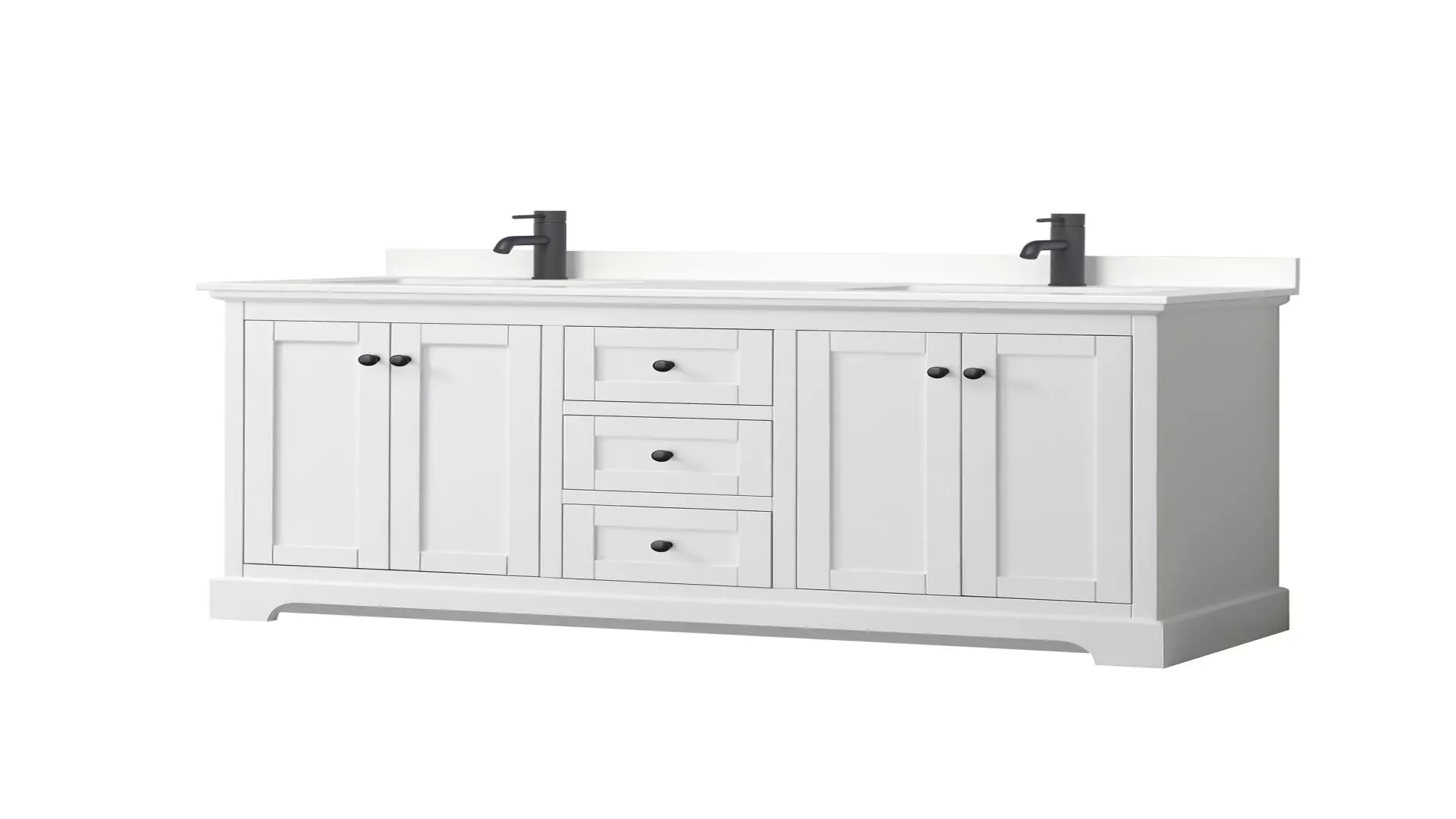 Avery 60 Inch Double Bathroom Vanity in White, White Quartz Countertop, Undermount Square Sinks (1-Hole), Matte Black Trim material