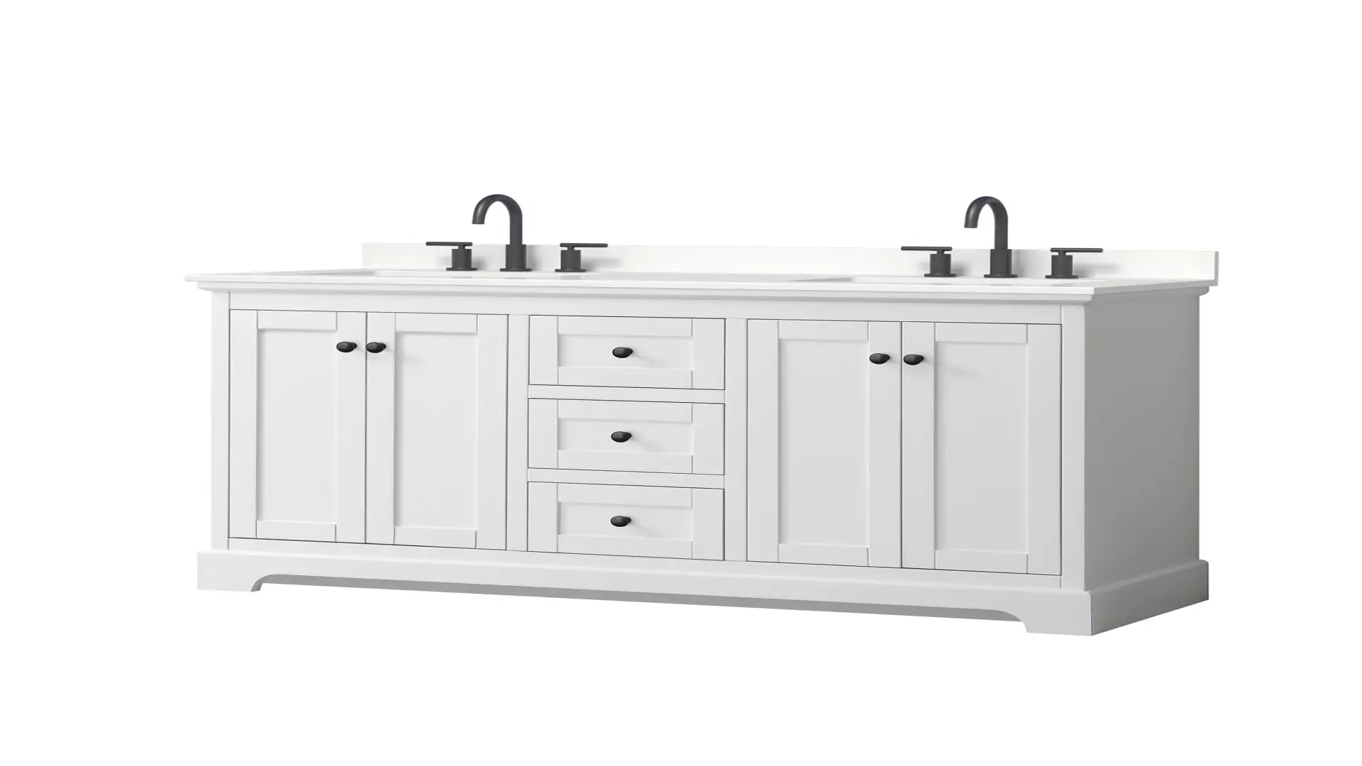 Avery 60 Inch Double Bathroom Vanity in White, White Quartz Countertop, Undermount Square Sinks (3-Hole), Matte Black Trim material