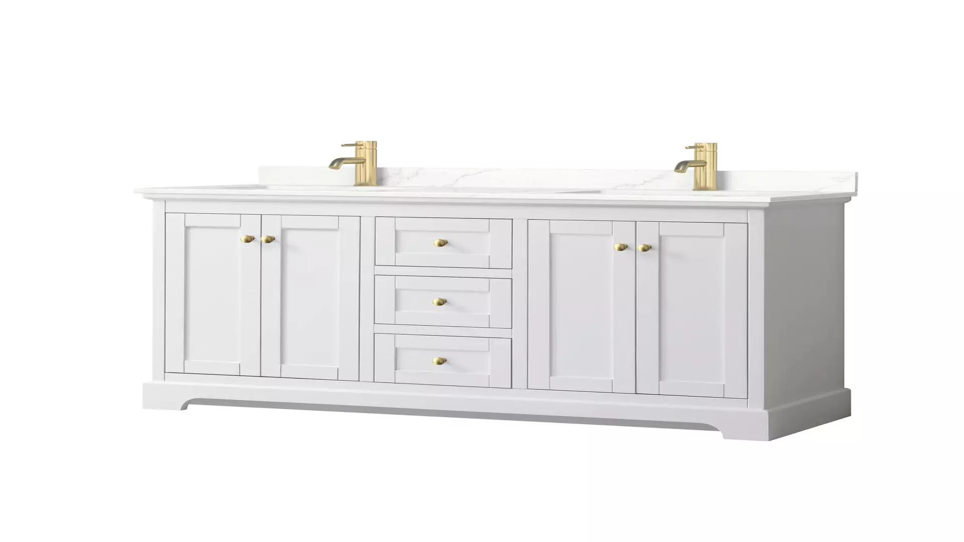 Avery 60 Inch Double Bathroom Vanity in White, Giotto Quartz Countertop, Undermount Square Sinks (1-Hole), Brushed Gold Trim material