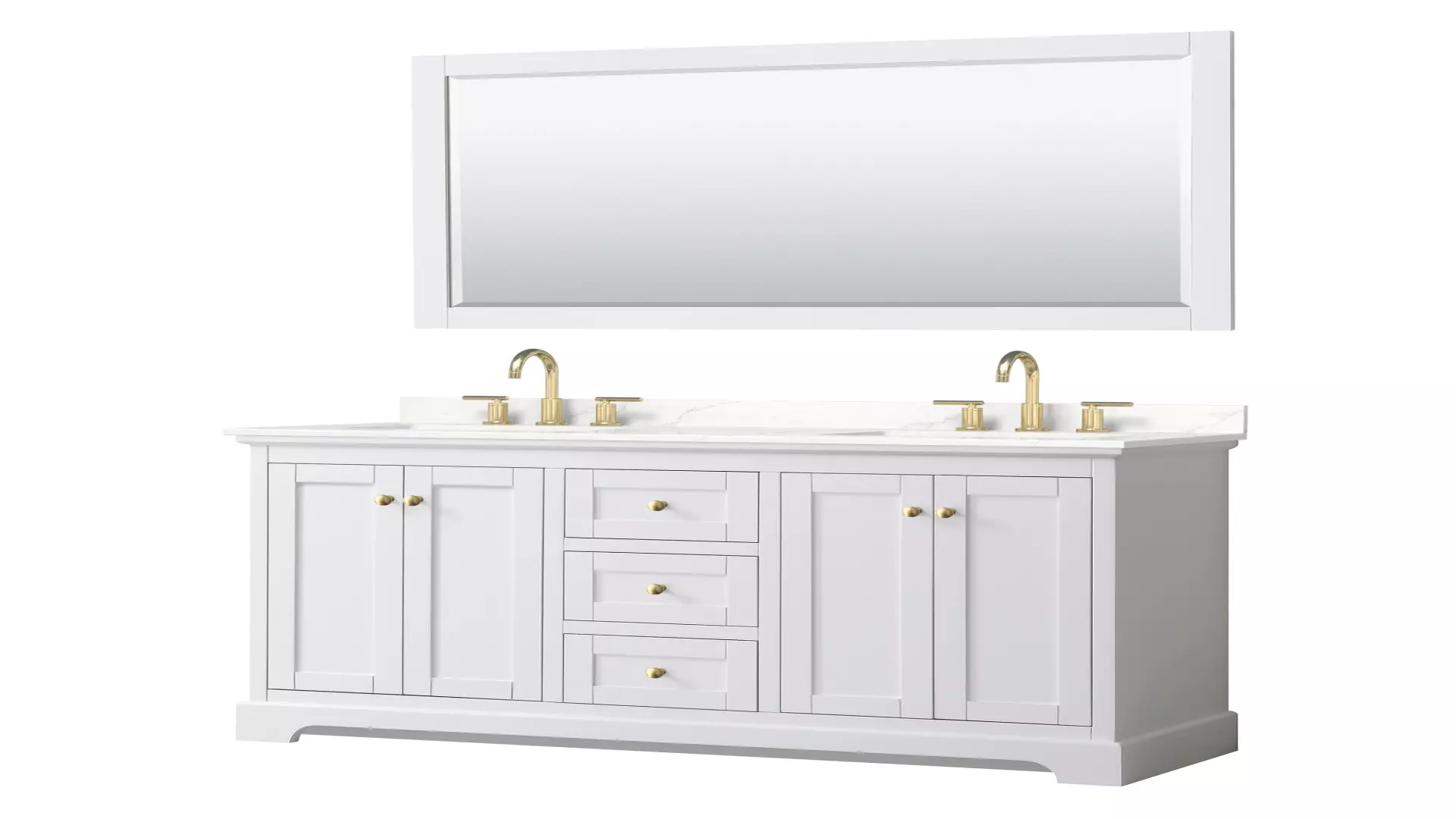 Avery 60 Inch Double Bathroom Vanity in White, Giotto Quartz Countertop, Undermount Square Sinks (3-Hole), Brushed Gold Trim, 58 Inch Mirror material
