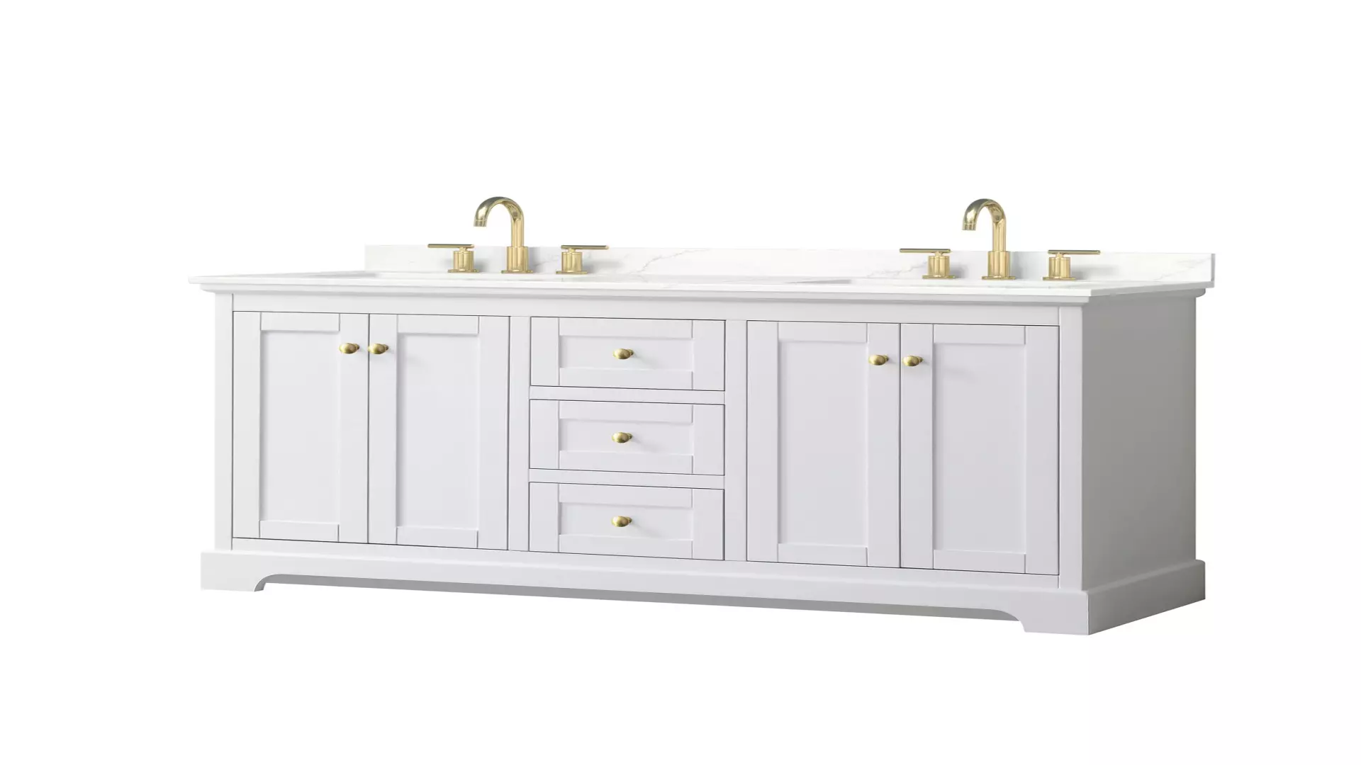 Avery 60 Inch Double Bathroom Vanity in White, Giotto Quartz Countertop, Undermount Square Sinks (3-Hole), Brushed Gold Trim material