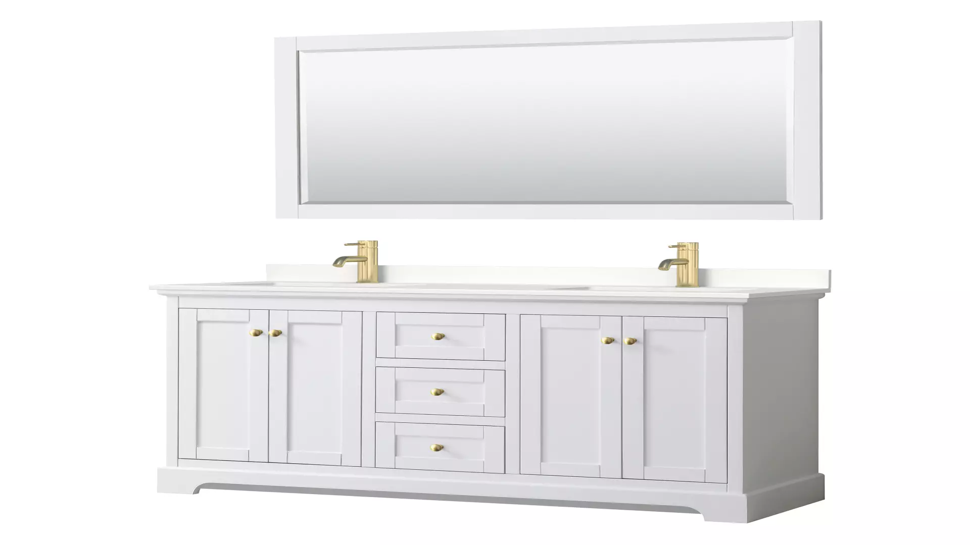 Avery 60 Inch Double Bathroom Vanity in White, White Quartz Countertop, Undermount Square Sinks (1-Hole), Brushed Gold Trim, 58 Inch Mirror material