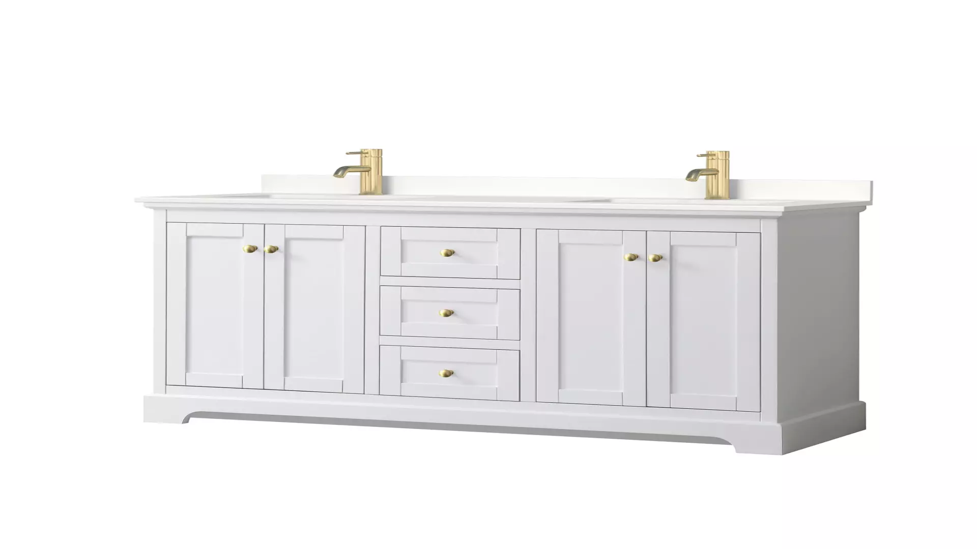 Avery 60 Inch Double Bathroom Vanity in White, White Quartz Countertop, Undermount Square Sinks (1-Hole), Brushed Gold Trim material