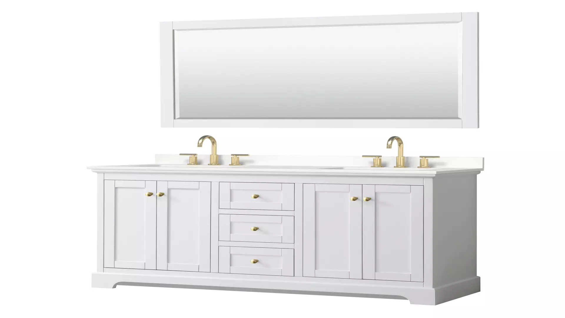 Avery 60 Inch Double Bathroom Vanity in White, White Quartz Countertop, Undermount Square Sinks (3-Hole), Brushed Gold Trim, 58 Inch Mirror material