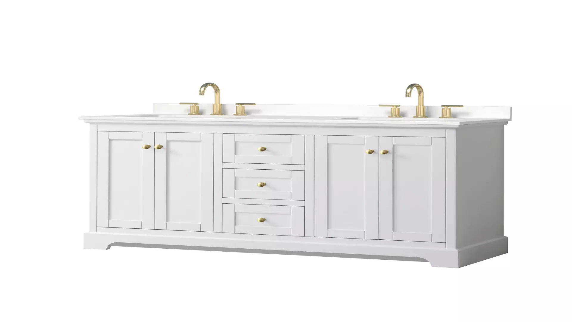 Avery 60 Inch Double Bathroom Vanity in White, White Quartz Countertop, Undermount Square Sinks (3-Hole), Brushed Gold Trim material