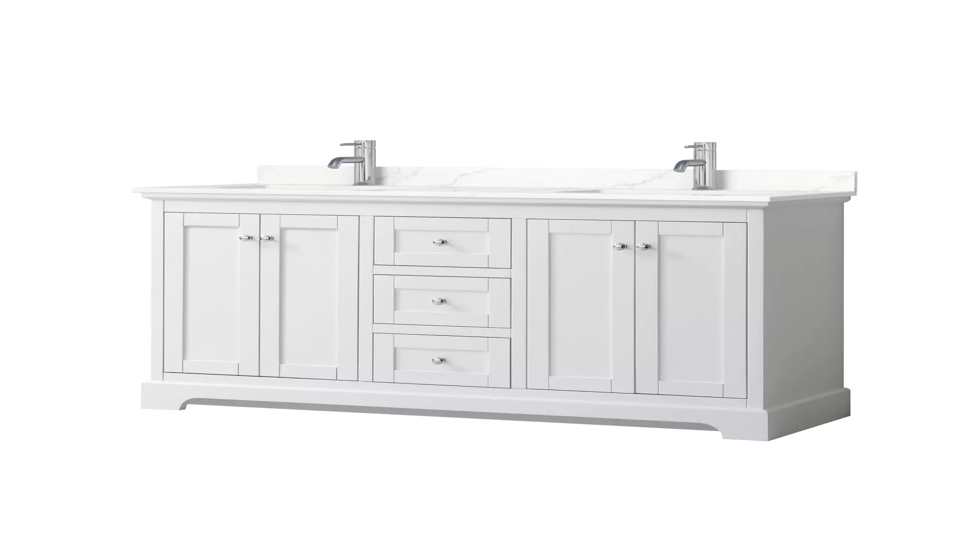Avery 60 Inch Double Bathroom Vanity in White, Giotto Quartz Countertop, Undermount Square Sinks (1-Hole), Polished Chrome Trim material