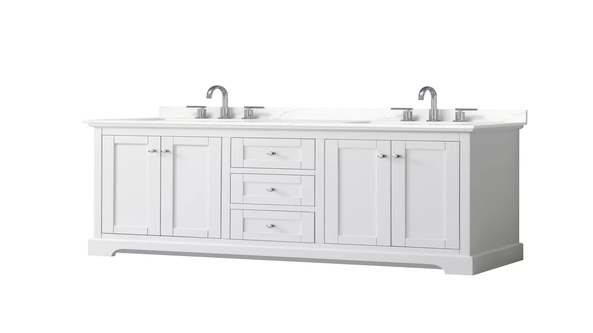 Avery 60 Inch Double Bathroom Vanity in White, Giotto Quartz Countertop, Undermount Square Sinks (3-Hole), Polished Chrome Trim material