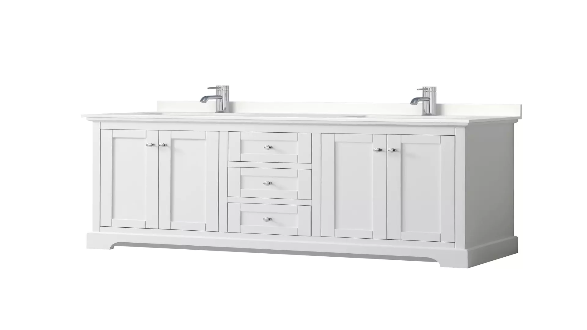Avery 60 Inch Double Bathroom Vanity in White, White Quartz Countertop, Undermount Square Sinks (1-Hole), Polished Chrome Trim material