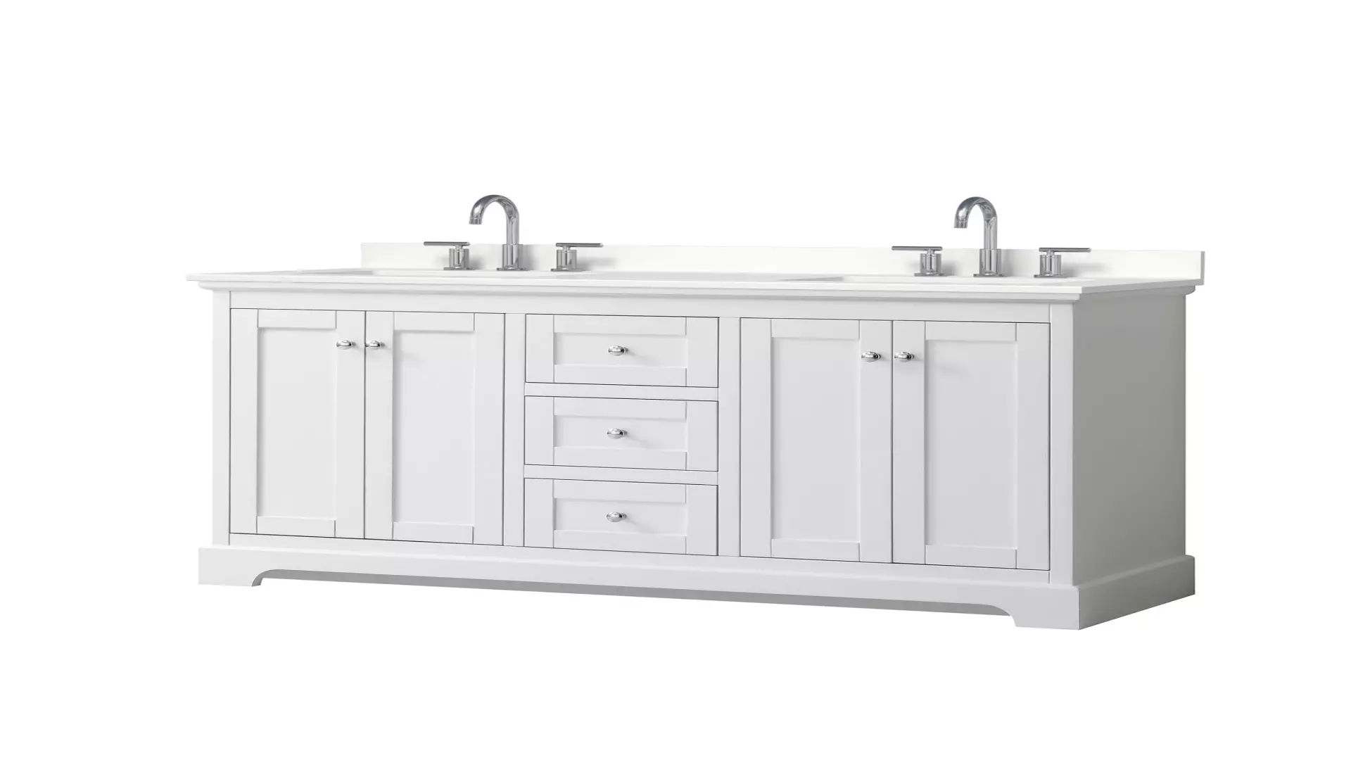 Avery 60 Inch Double Bathroom Vanity in White, White Quartz Countertop, Undermount Square Sinks (3-Hole), Polished Chrome Trim material