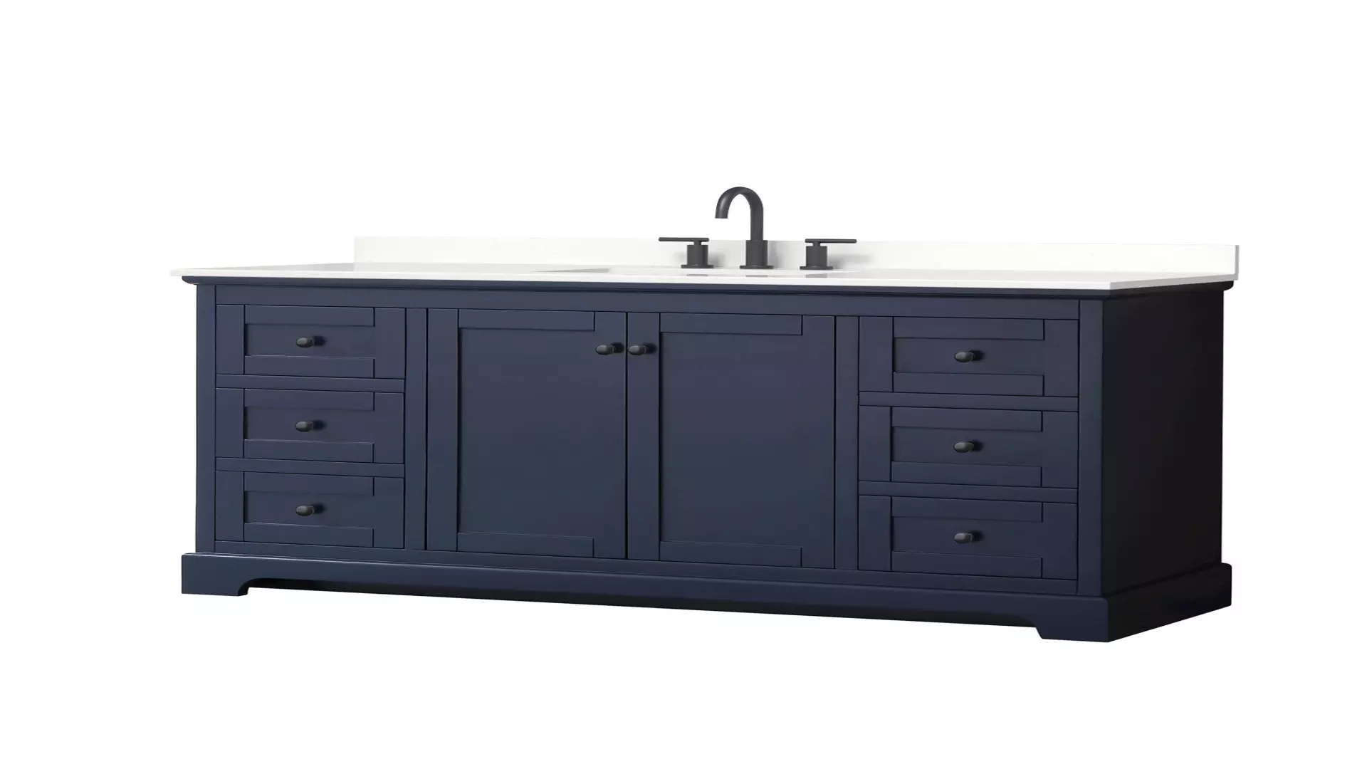 Avery 60 Inch Single Bathroom Vanity in Dark Blue, White Quartz Countertop, Undermount Square Sink (3-Hole), Matte Black Trim material