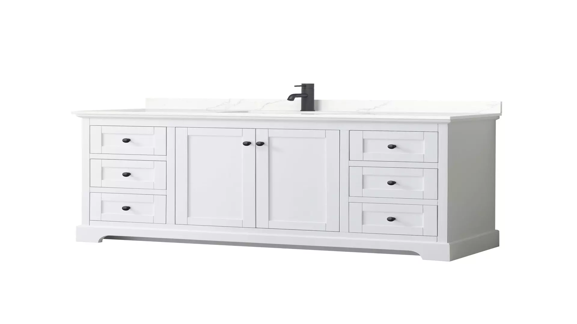 Avery 60 Inch Single Bathroom Vanity in White, Giotto Quartz Countertop, Undermount Square Sink (1-Hole), Matte Black Trim material