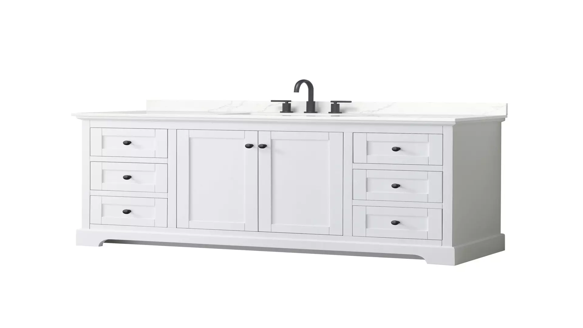Avery 60 Inch Single Bathroom Vanity in White, Giotto Quartz Countertop, Undermount Square Sink (3-Hole), Matte Black Trim material