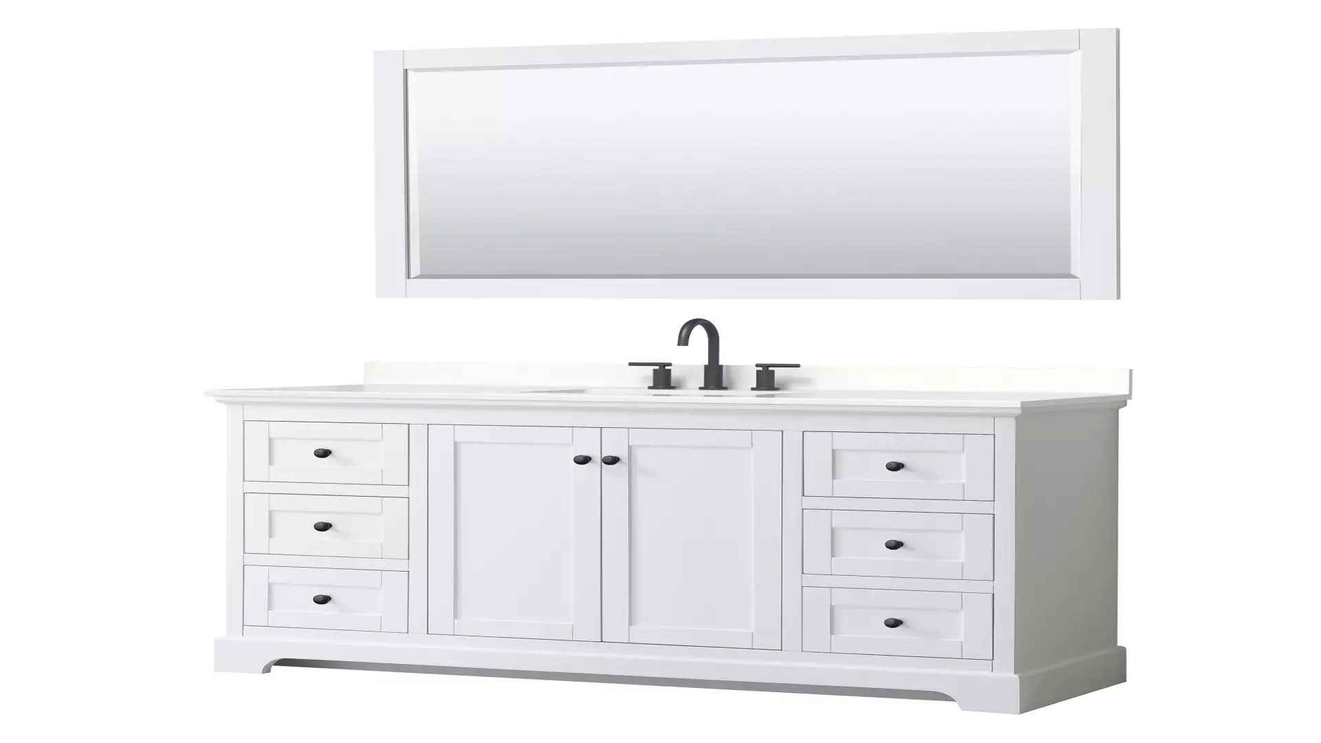 Avery 60 Inch Single Bathroom Vanity in White, White Quartz Countertop, Undermount Square Sink (3-Hole), Matte Black Trim, 58 Inch Mirror material