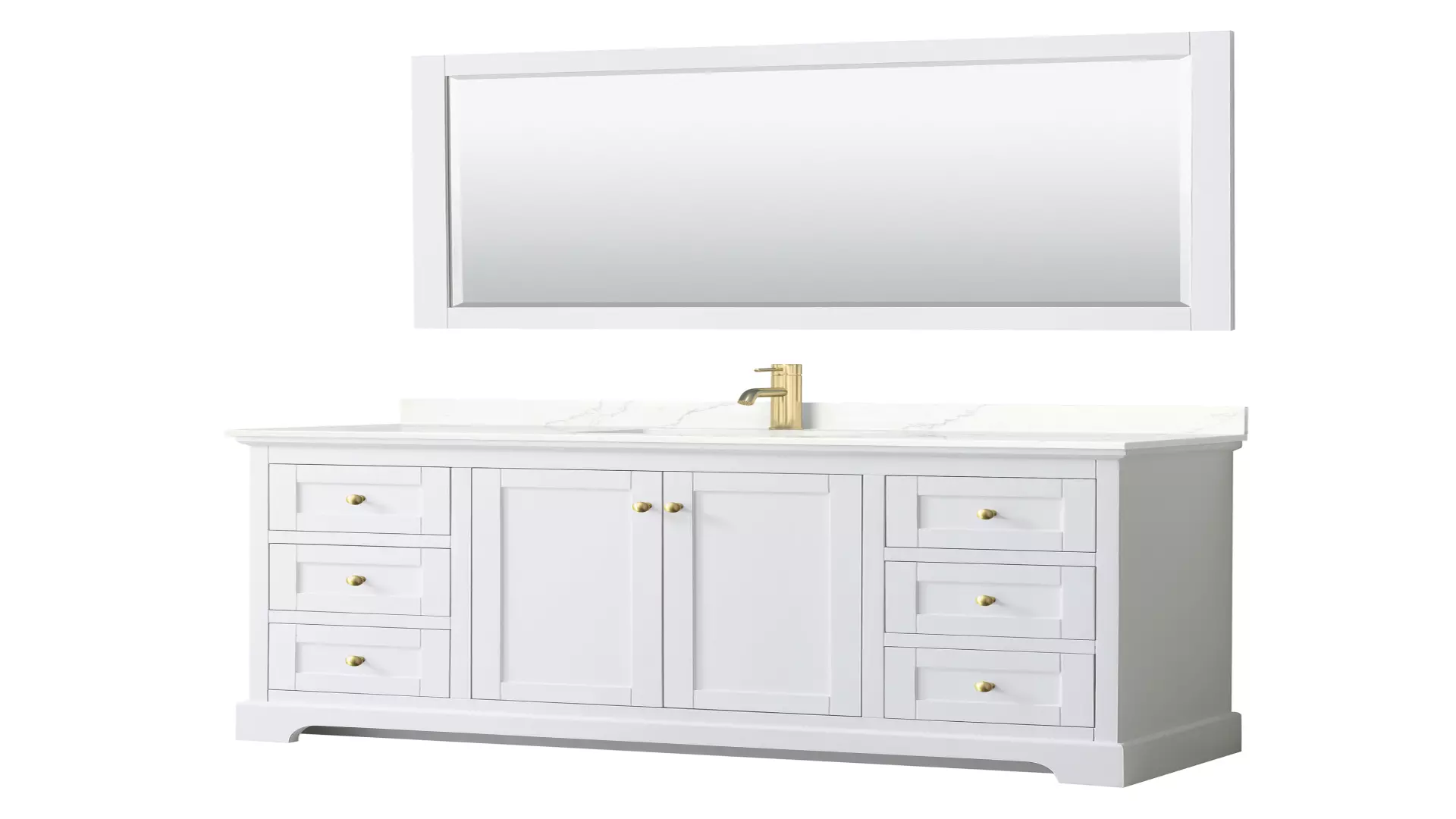 Avery 60 Inch Single Bathroom Vanity in White, Giotto Quartz Countertop, Undermount Square Sink (1-Hole), Brushed Gold Trim, 58 Inch Mirror material