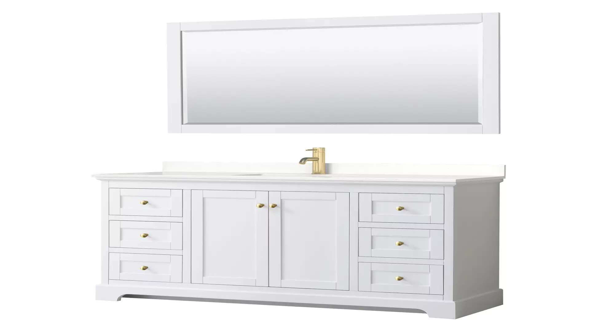 Avery 60 Inch Single Bathroom Vanity in White, White Quartz Countertop, Undermount Square Sink (1-Hole), Brushed Gold Trim, 58 Inch Mirror material