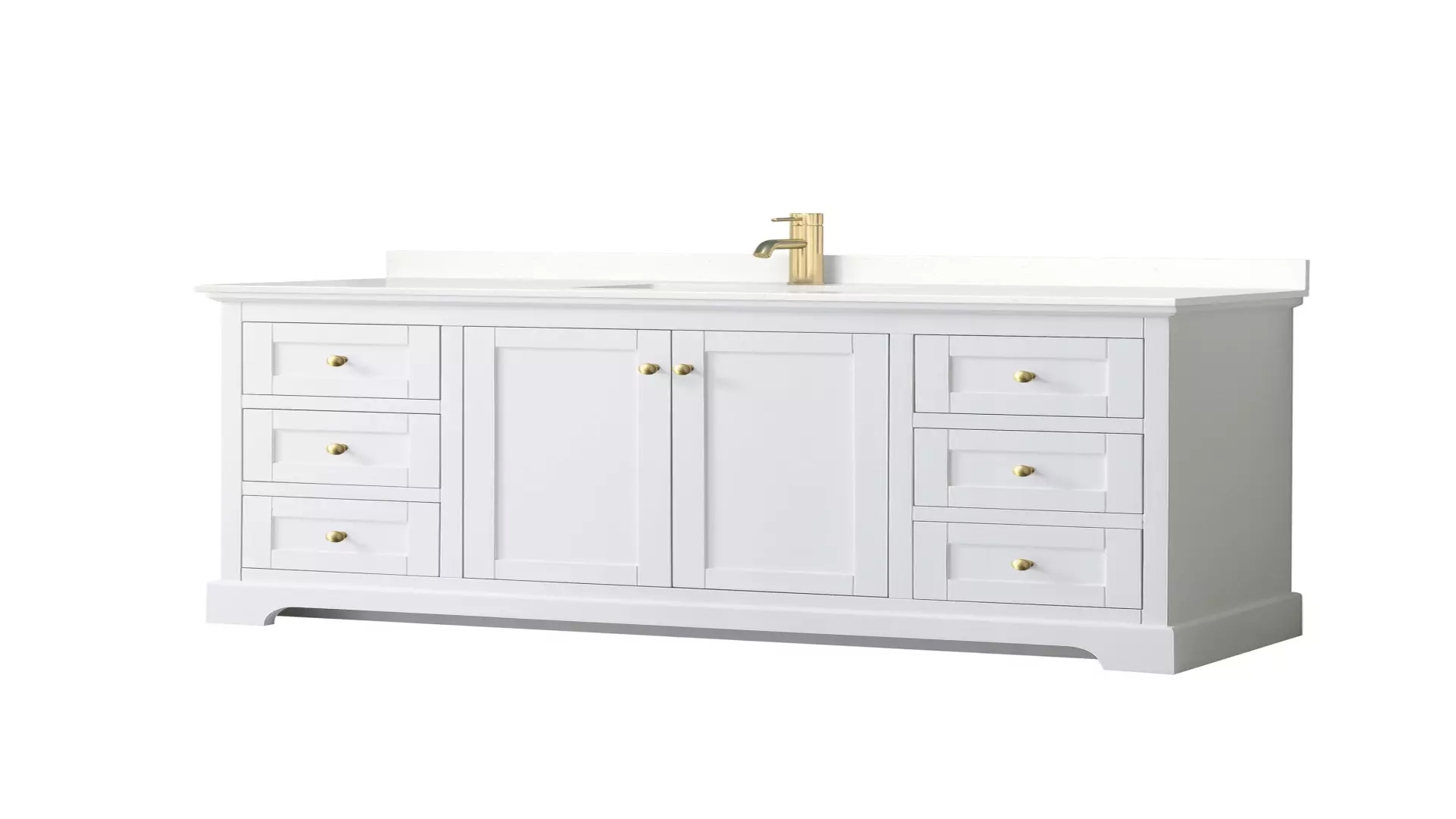 Avery 60 Inch Single Bathroom Vanity in White, White Quartz Countertop, Undermount Square Sink (1-Hole), Brushed Gold Trim material