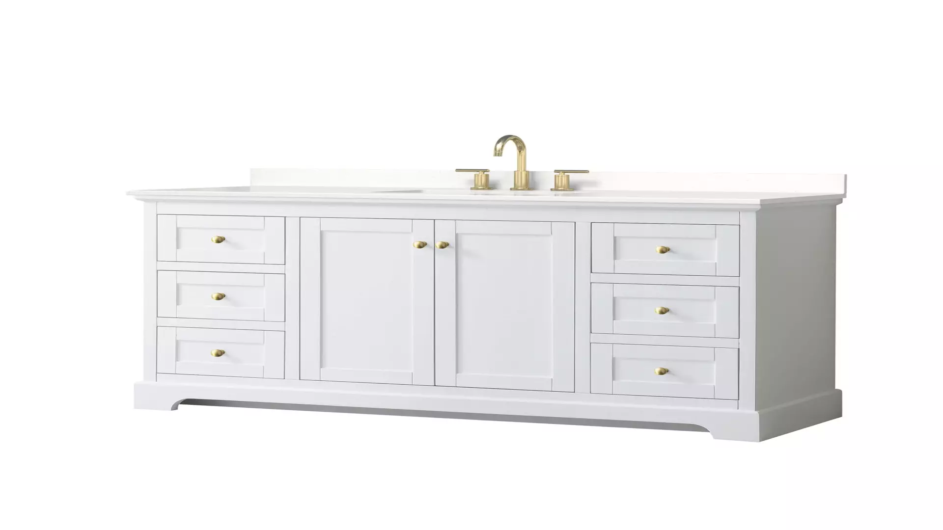 Avery 60 Inch Single Bathroom Vanity in White, White Quartz Countertop, Undermount Square Sink (3-Hole), Brushed Gold Trim material