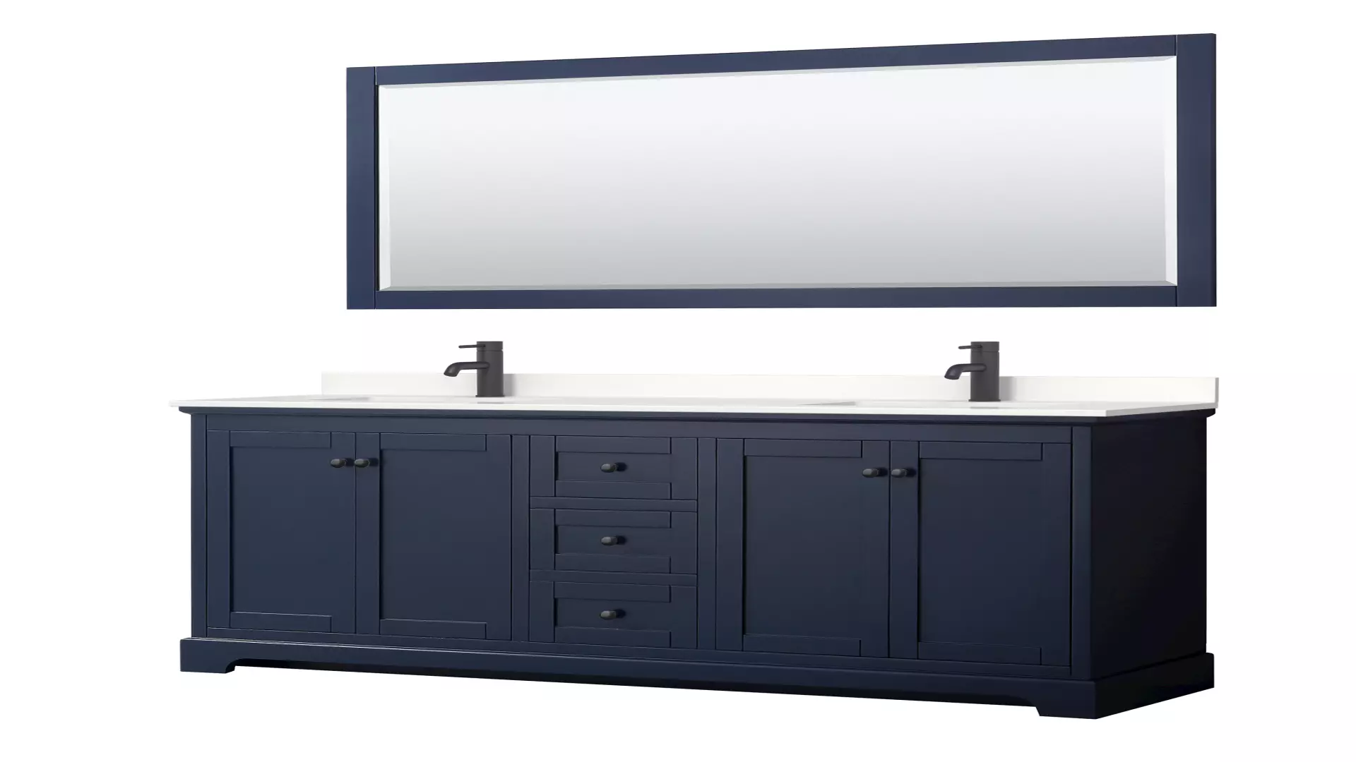Avery 72 Inch Double Bathroom Vanity in Dark Blue, White Quartz Countertop, Undermount Square Sinks (1-Hole), Matte Black Trim, 70 Inch Mirror material