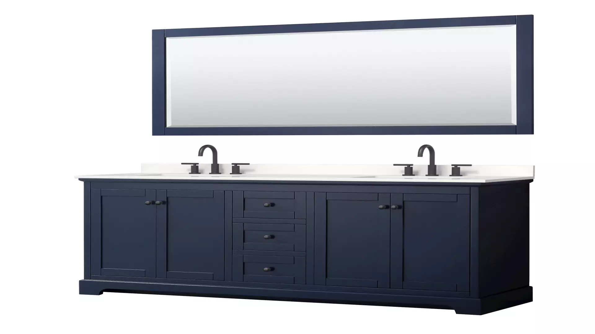 Avery 72 Inch Double Bathroom Vanity in Dark Blue, White Quartz Countertop, Undermount Square Sinks (3-Hole), Matte Black Trim, 70 Inch Mirror material