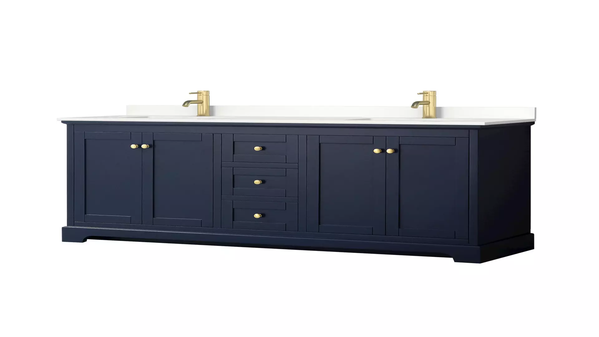 Avery 72 Inch Double Bathroom Vanity in Dark Blue, White Quartz Countertop, Undermount Square Sinks (1-Hole), Brushed Gold Trim material