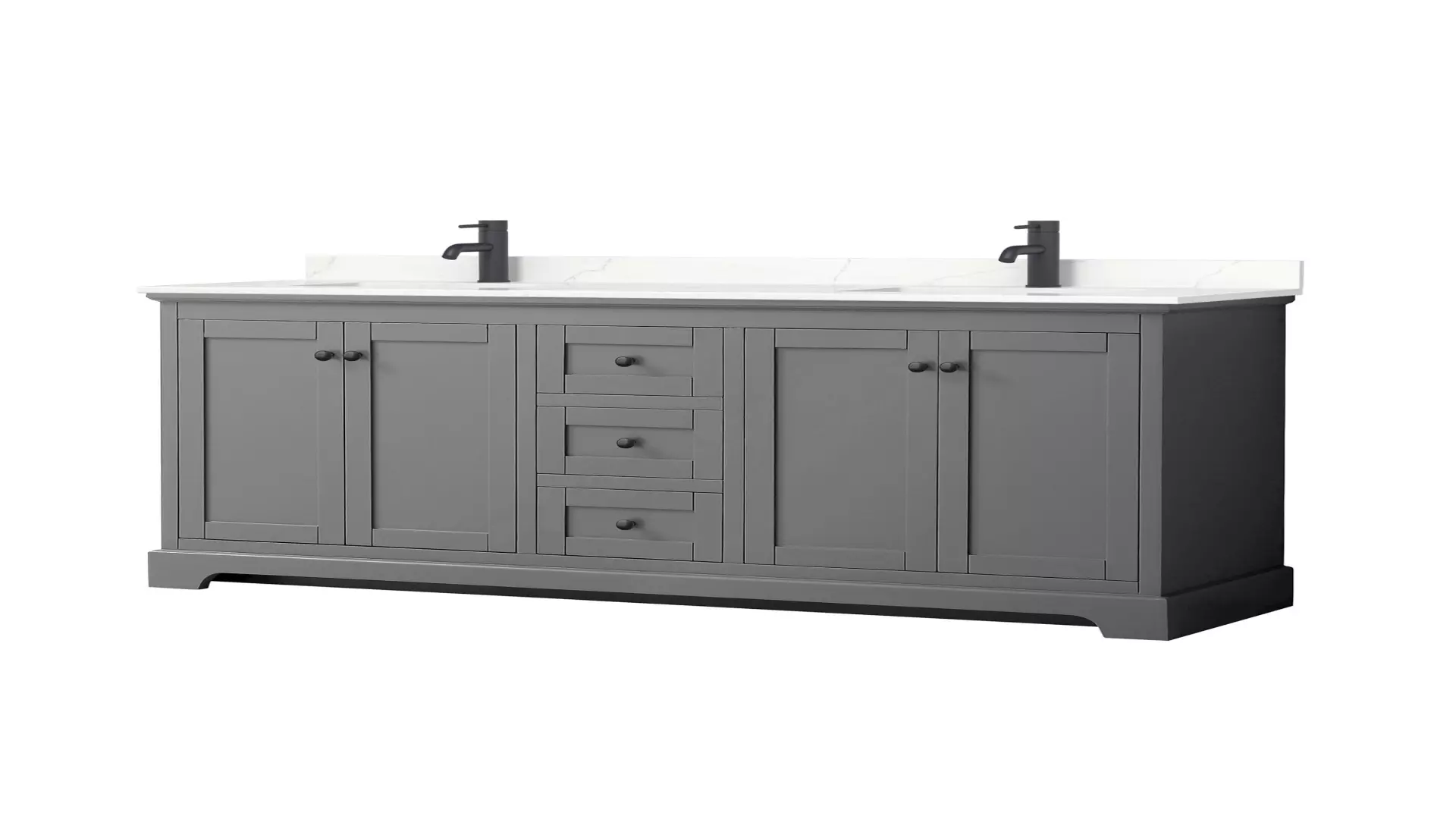 Avery 72 Inch Double Bathroom Vanity in Dark Gray, Giotto Quartz Countertop, Undermount Square Sinks (1-Hole), Matte Black Trim material
