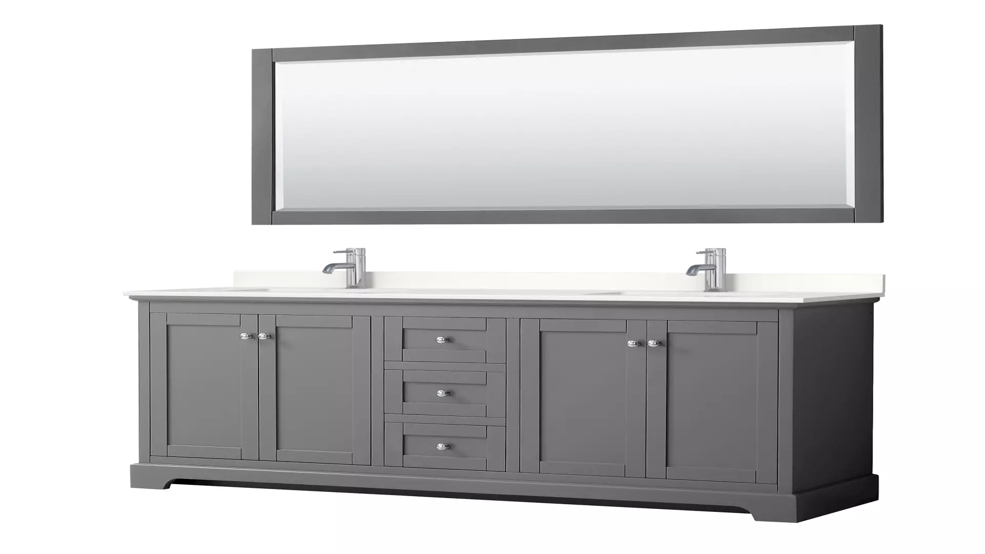 Avery 72 Inch Double Bathroom Vanity in Dark Gray, White Quartz Countertop, Undermount Square Sinks (1-Hole), Polished Chrome Trim, 70 Inch Mirror material