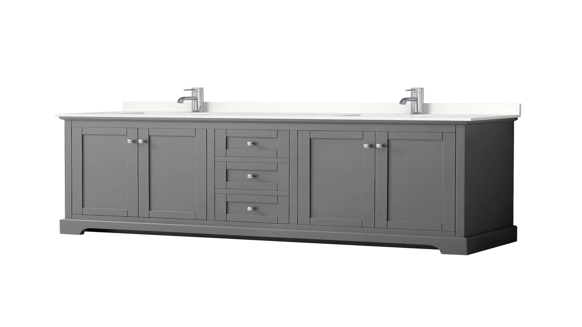 Avery 72 Inch Double Bathroom Vanity in Dark Gray, White Quartz Countertop, Undermount Square Sinks (1-Hole), Polished Chrome Trim material