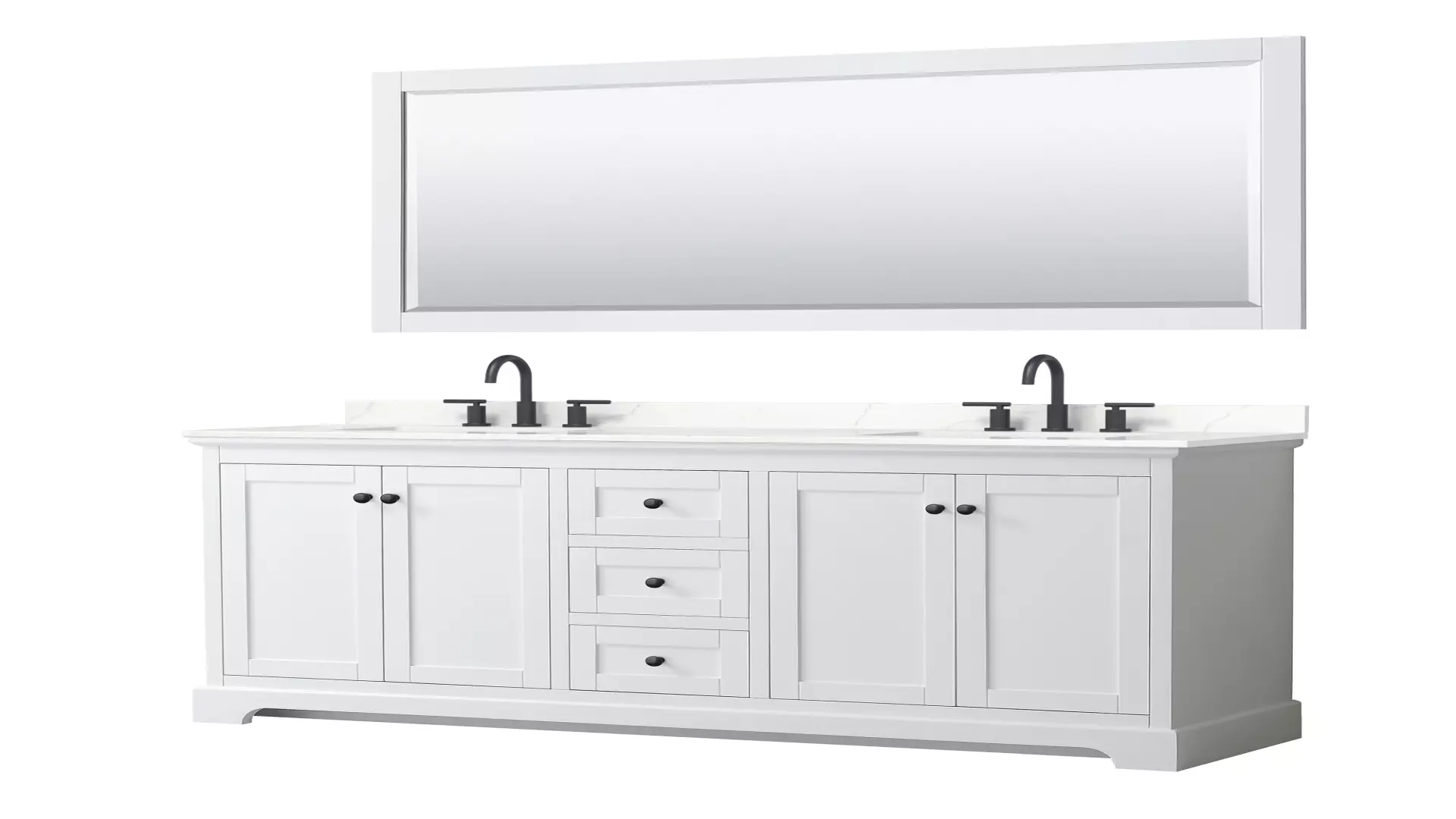 Avery 72 Inch Double Bathroom Vanity in White, Giotto Quartz Countertop, Undermount Square Sinks (3-Hole), Matte Black Trim, 70 Inch Mirror material