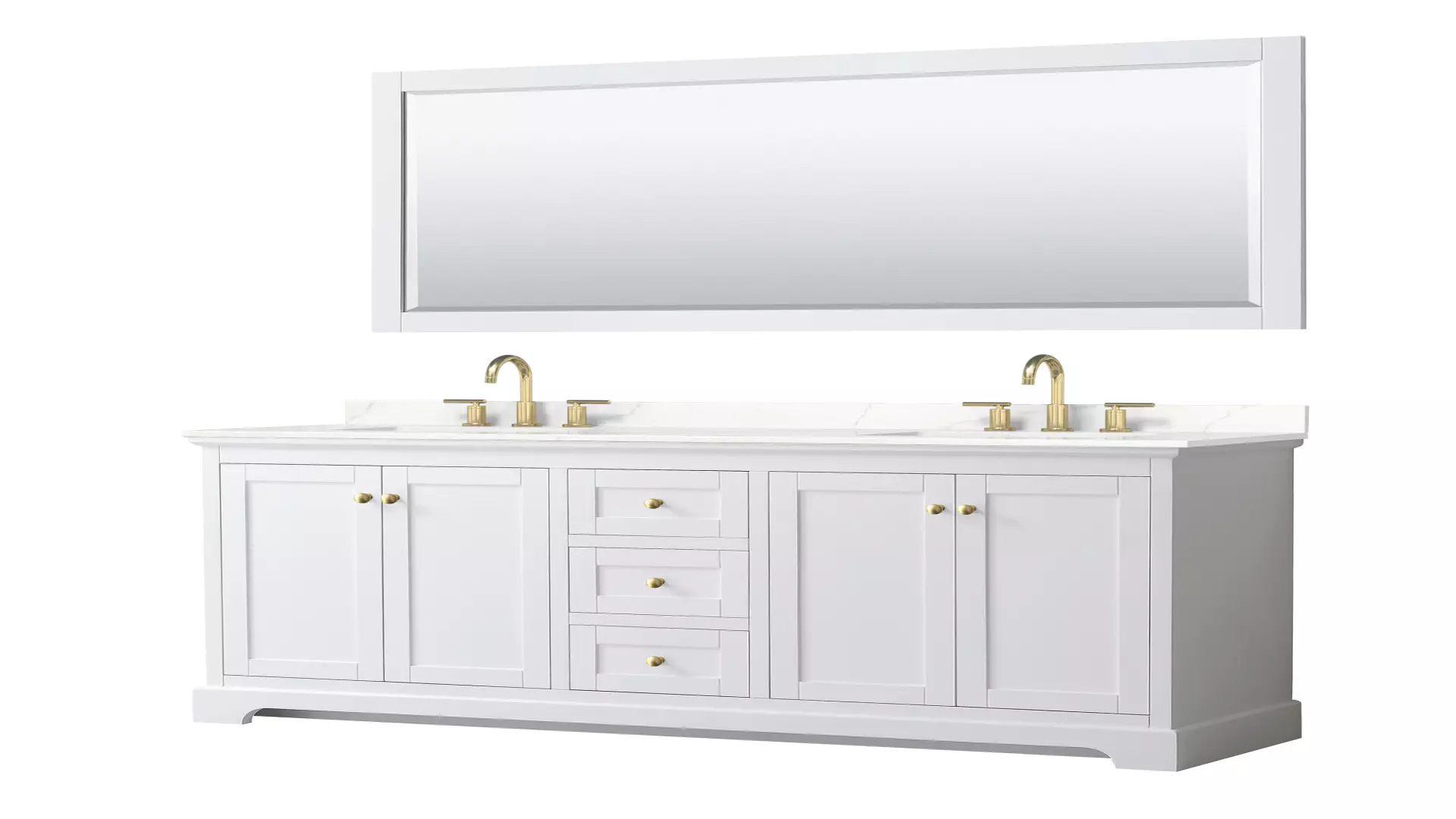 Avery 72 Inch Double Bathroom Vanity in White, Giotto Quartz Countertop, Undermount Square Sinks (3-Hole), Brushed Gold Trim, 70 Inch Mirror material