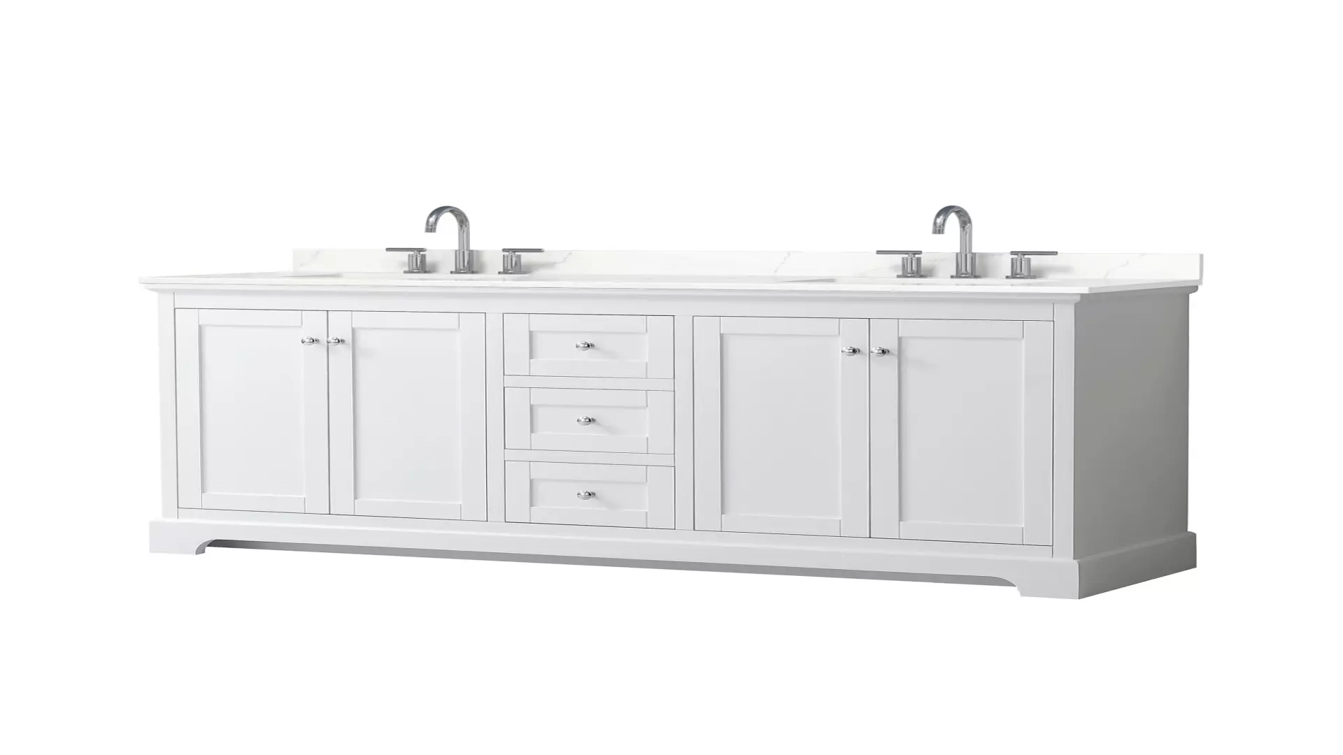 Avery 72 Inch Double Bathroom Vanity in White, Giotto Quartz Countertop, Undermount Square Sinks (3-Hole), Polished Chrome Trim material